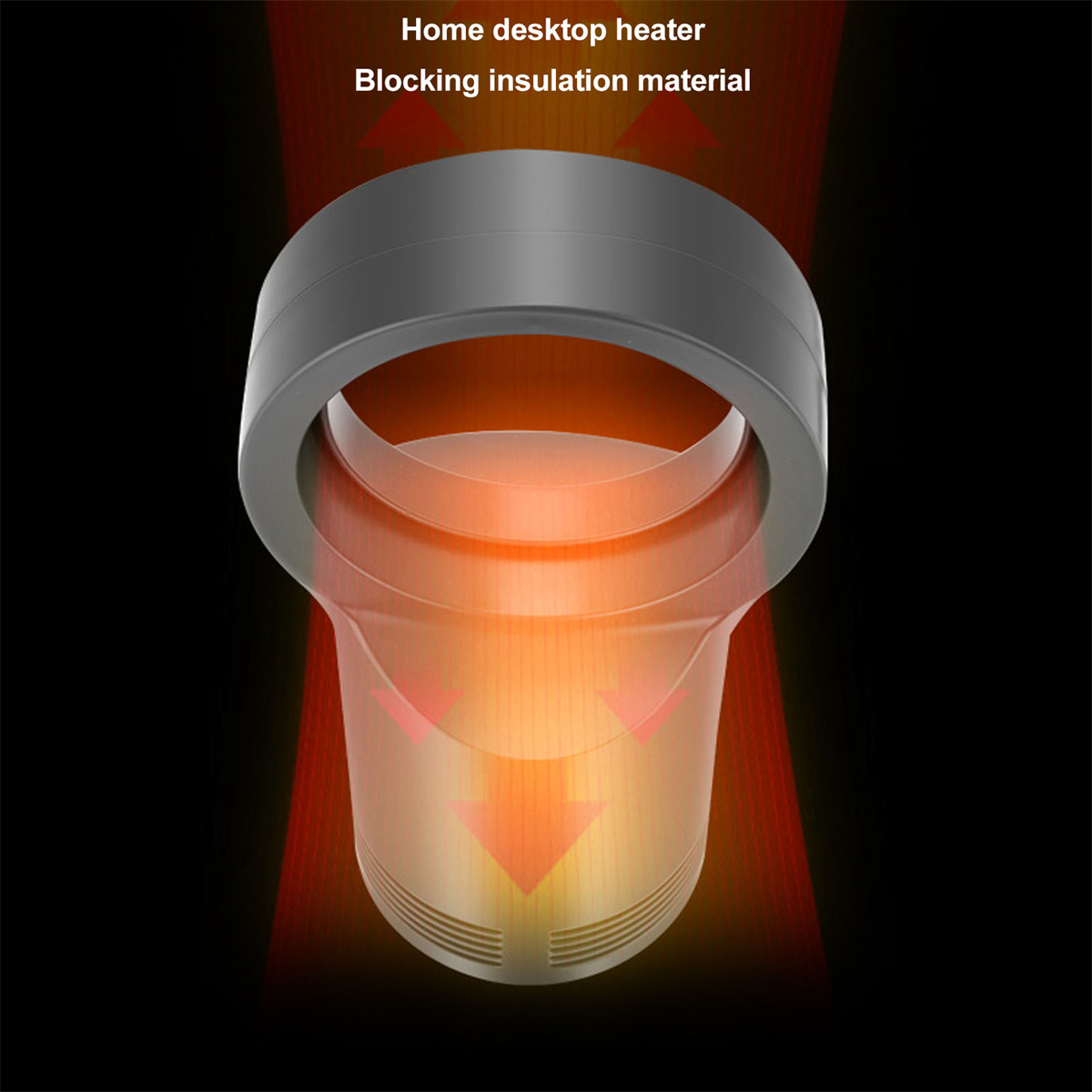 Schwarz-graue Heizung zeigt orangefarbenes Licht. Pfeile zeigen den Wärmefluss an.