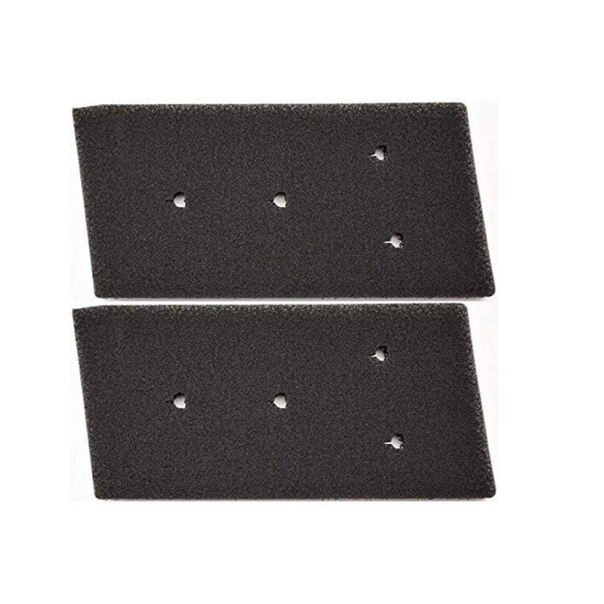Dwie czarne podkładki piankowe z otworami do tłumienia dźwięku.