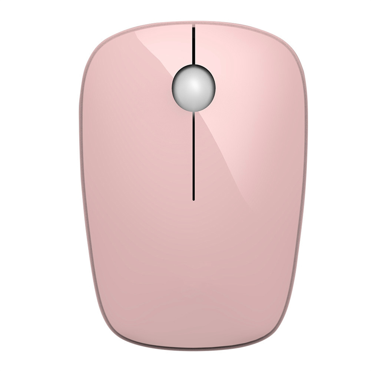 Rosa kabellose Maus. Sie hat eine glatte Oberfläche, ein Scrollrad und zwei Tasten.