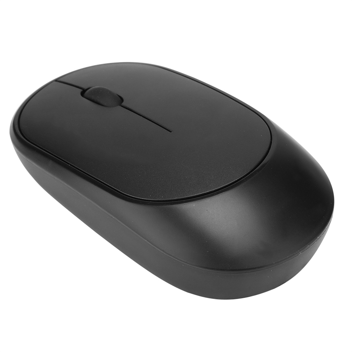 Schwarze Maus auf weißem Hintergrund. Einfaches Design mit Scrollrad und zwei Tasten.