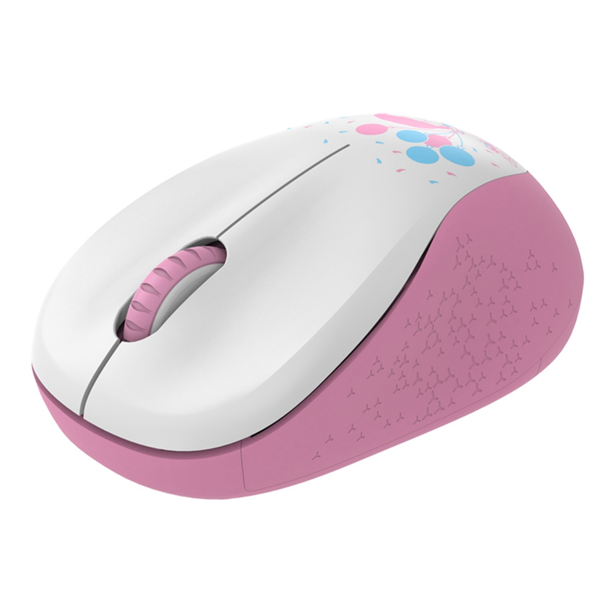 Rosa-weiße Maus mit rosa Scrollrad und Akzenten.