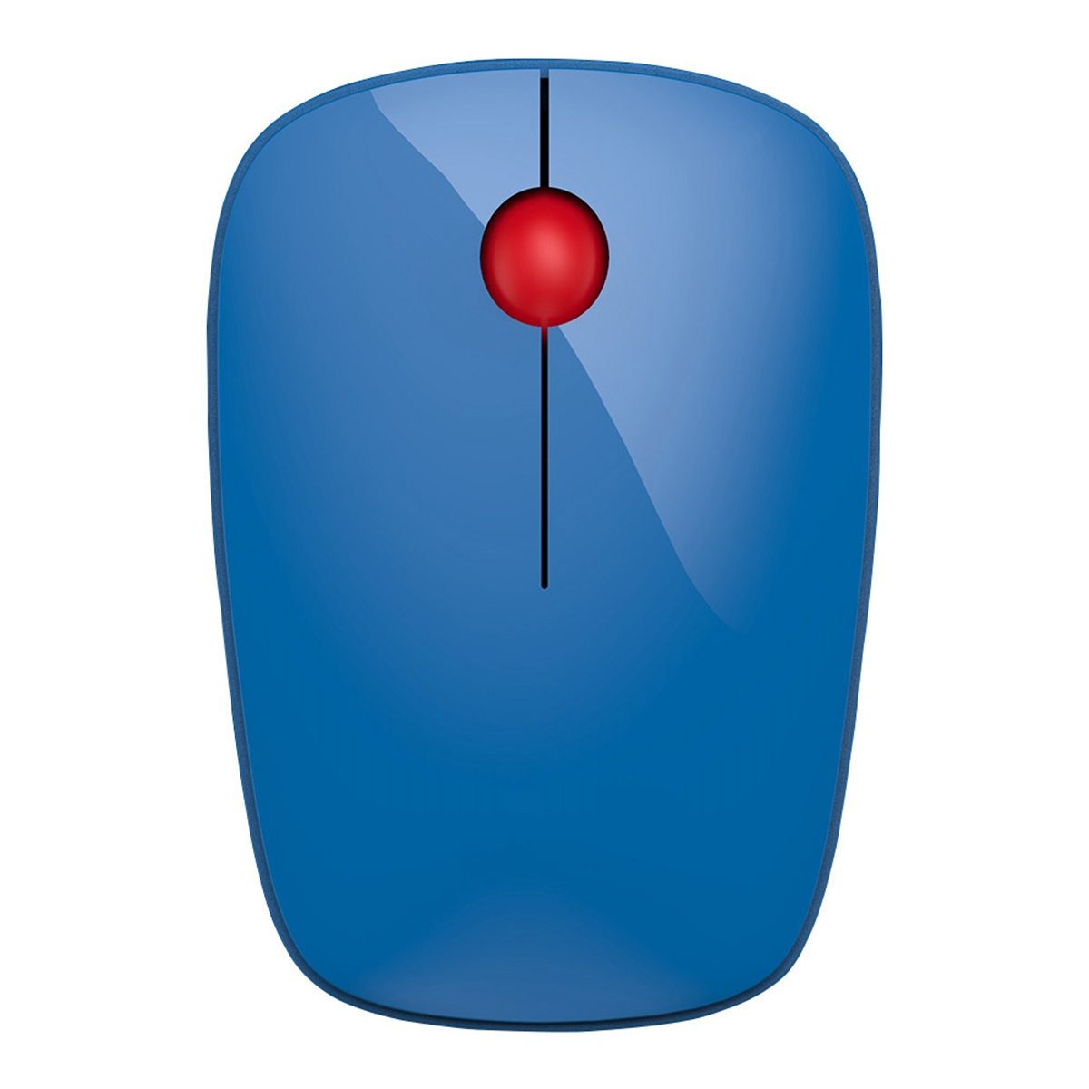 Blaue Computermaus mit rotem Scrollrad. Die Maus hat eine rechteckige Form.
