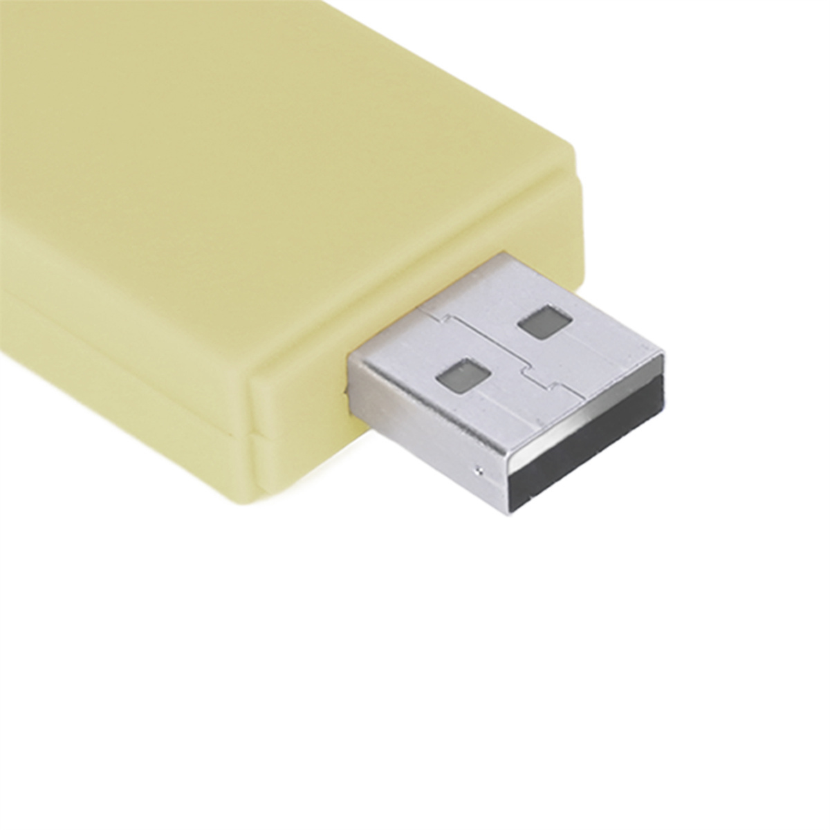 Ein gelber USB-Stick mit einem silbernen USB-Anschluss.
