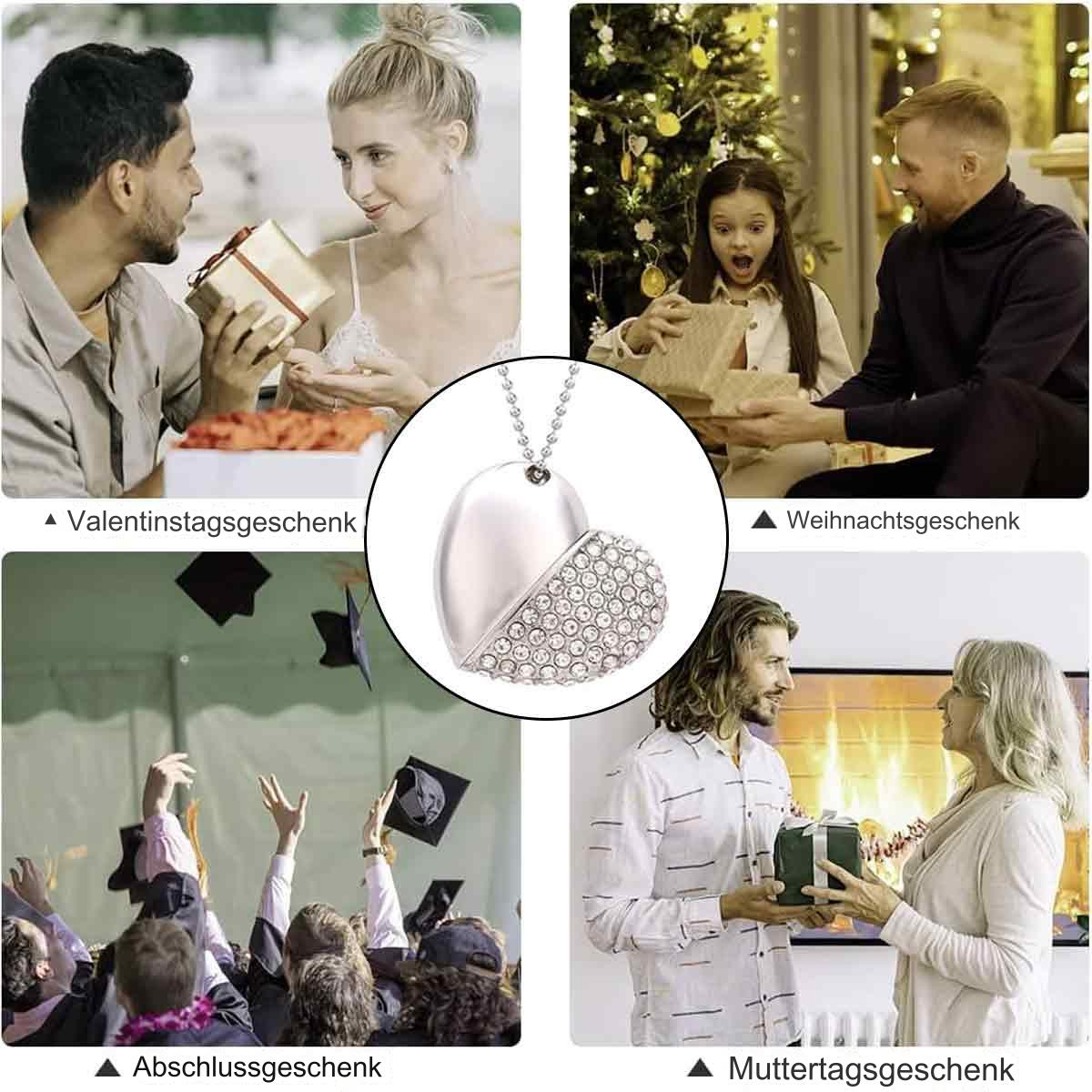 Collage von Leuten, die Geschenke geben. Es umfasst Valentinstag-, Weihnachts-, Abschluss- und Muttertagsgeschenke.