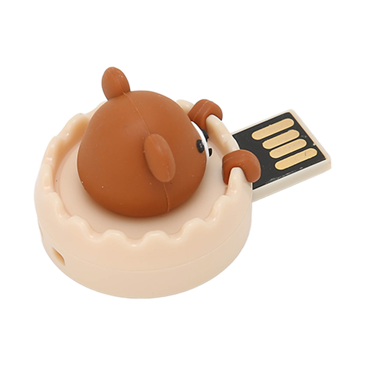 Ein brauner USB-Stick in Bärenform. Der USB-Teil ist sichtbar.