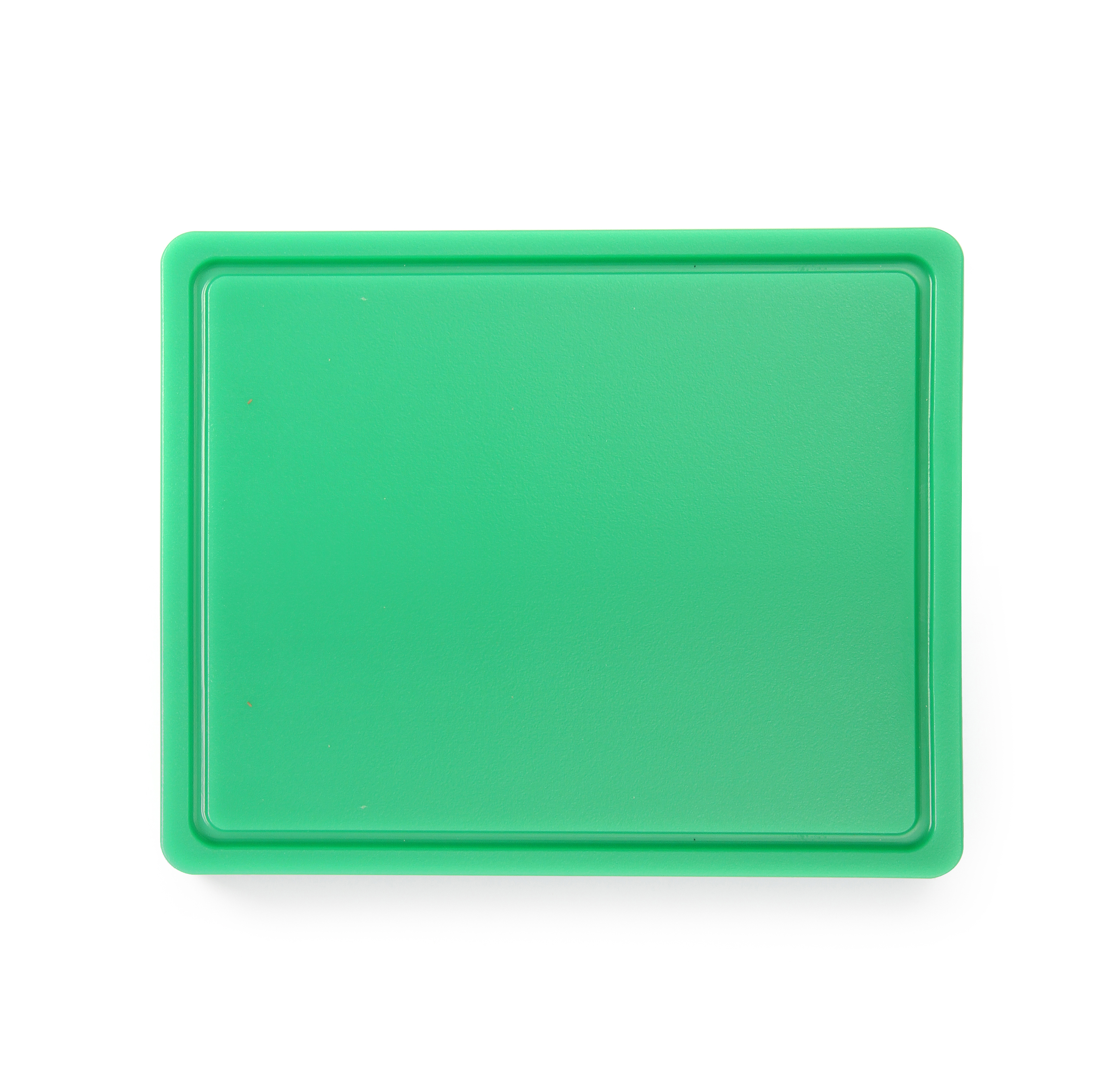 Un tagliere verde. È rettangolare e su sfondo bianco.