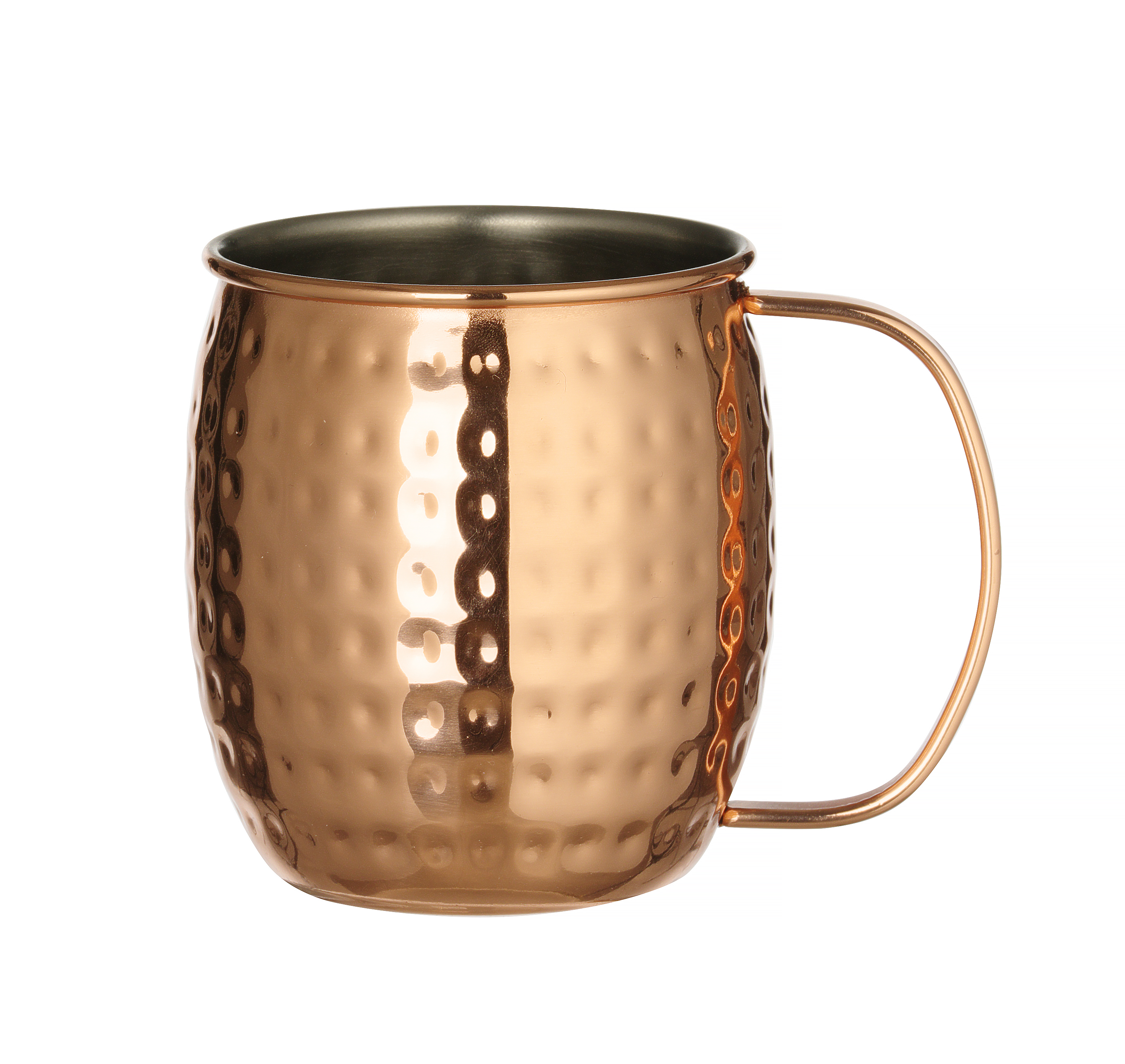 Tazza Moscow Mule in rame con manico. Sfondo bianco.