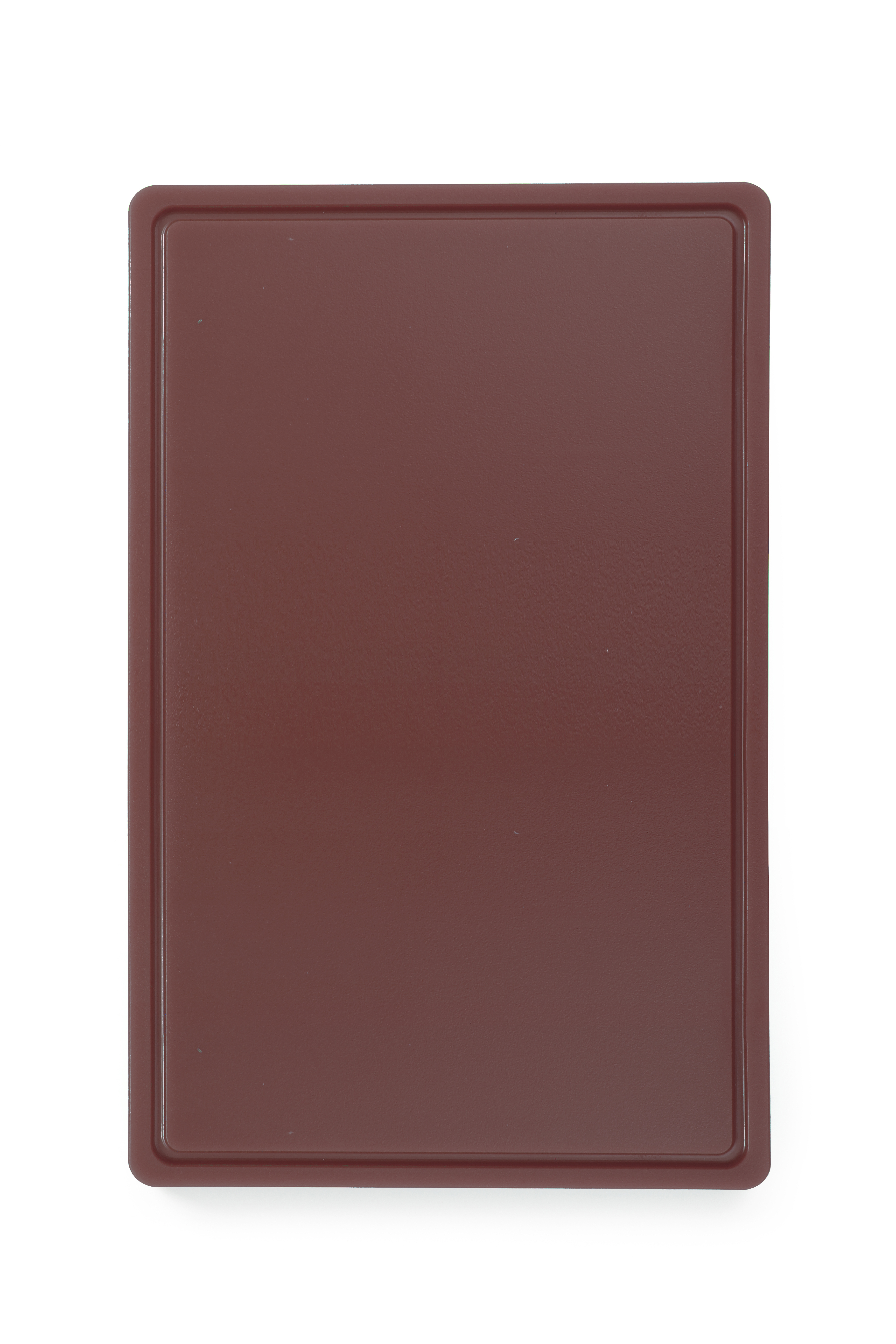 Un vassoio rettangolare marrone con bordo rialzato. La superficie è marrone opaco uniforme.
