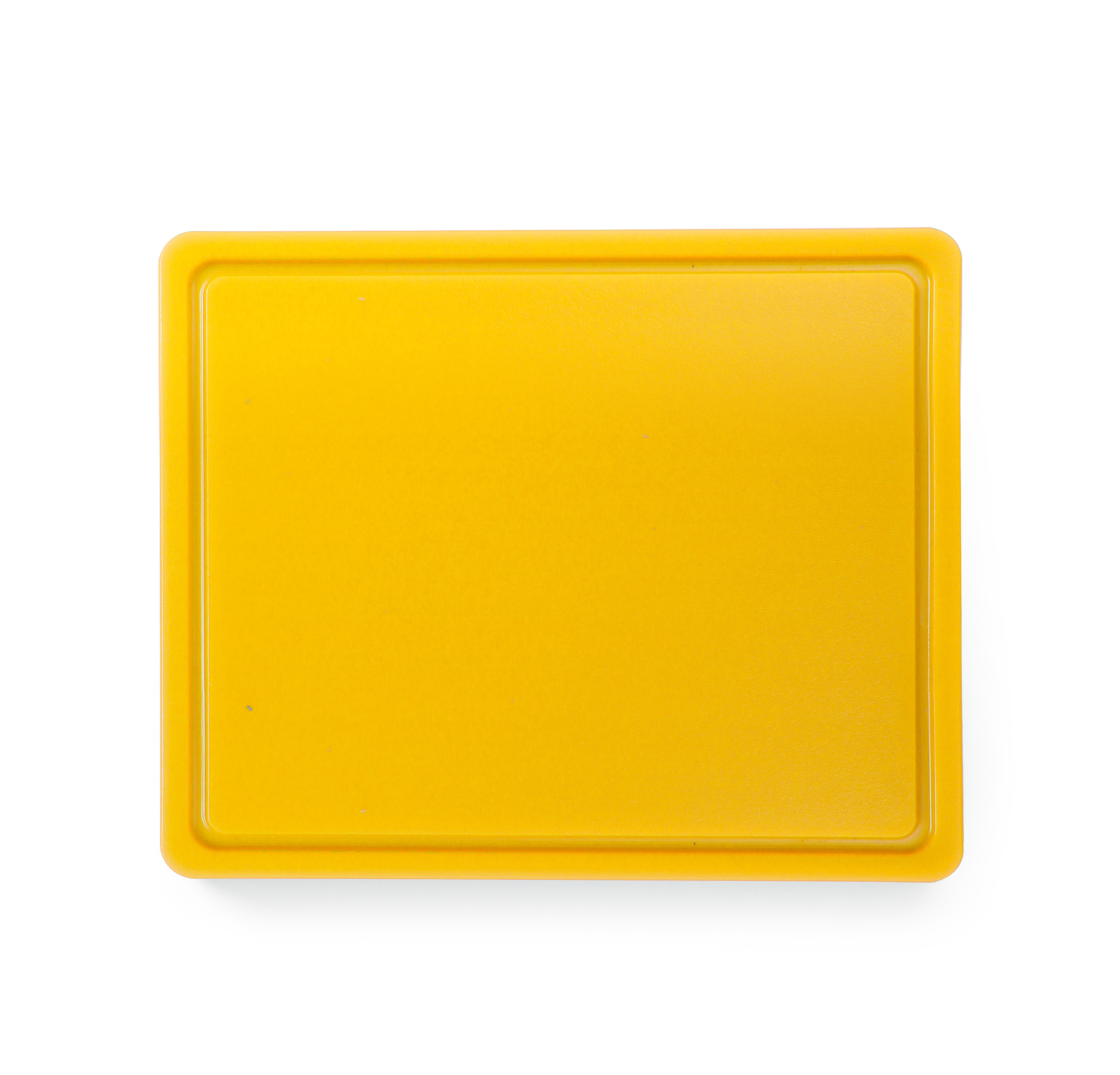 Coperchio rettangolare giallo. Isolato su sfondo bianco, con leggera ombra.
