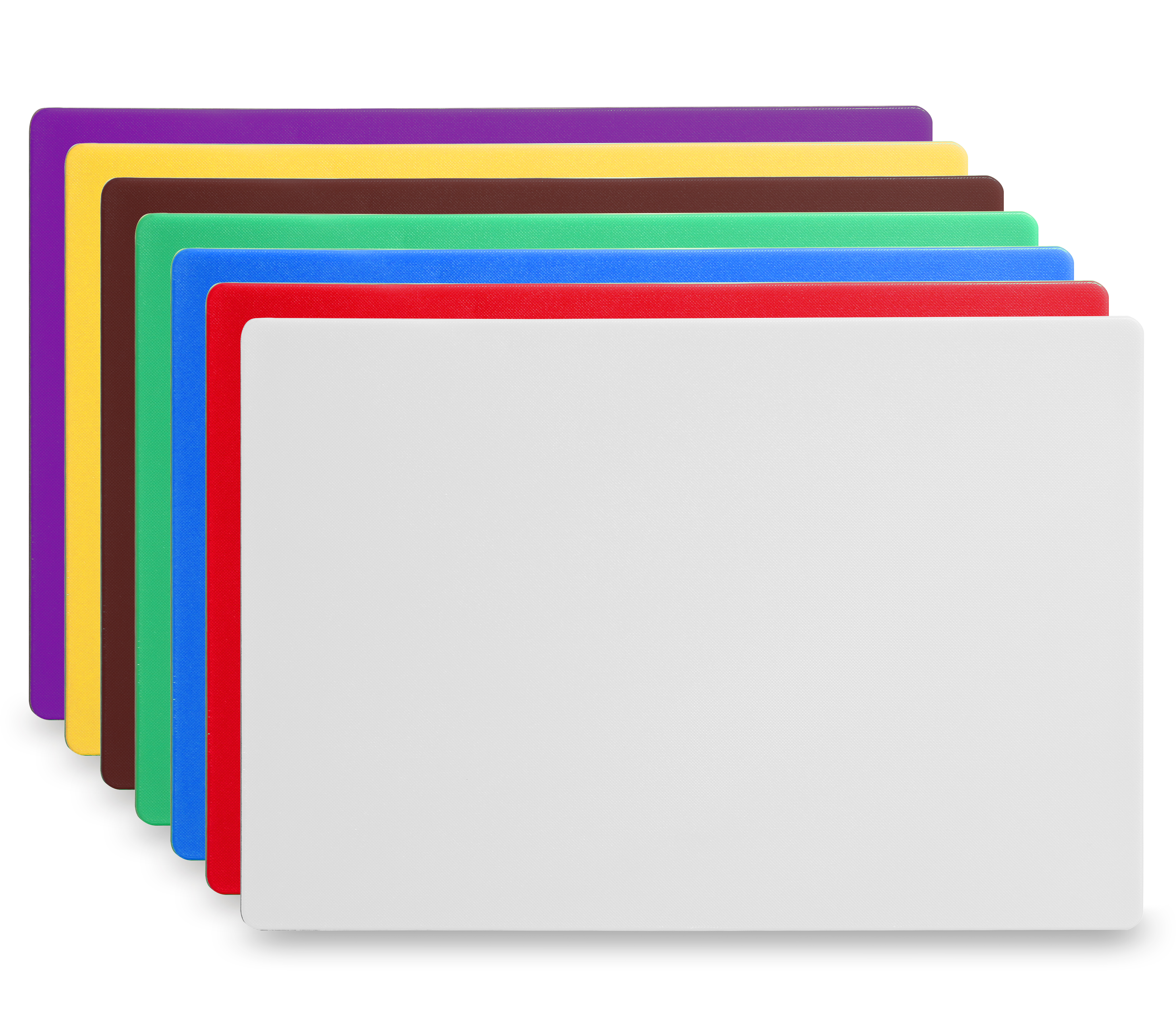Taglieri colorati in viola, giallo, marrone, verde, blu, rosso e bianco.