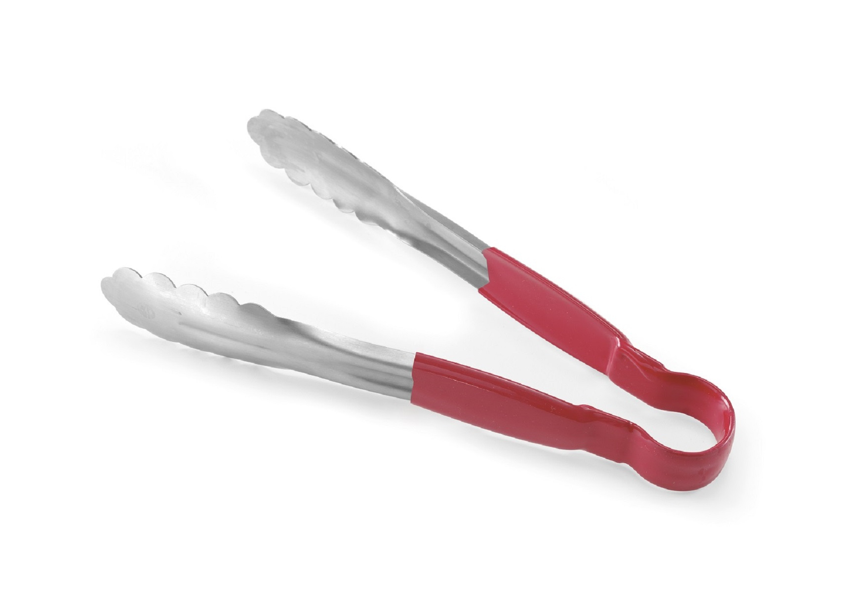Pinze in acciaio inox con manici rossi. Sfondo bianco.