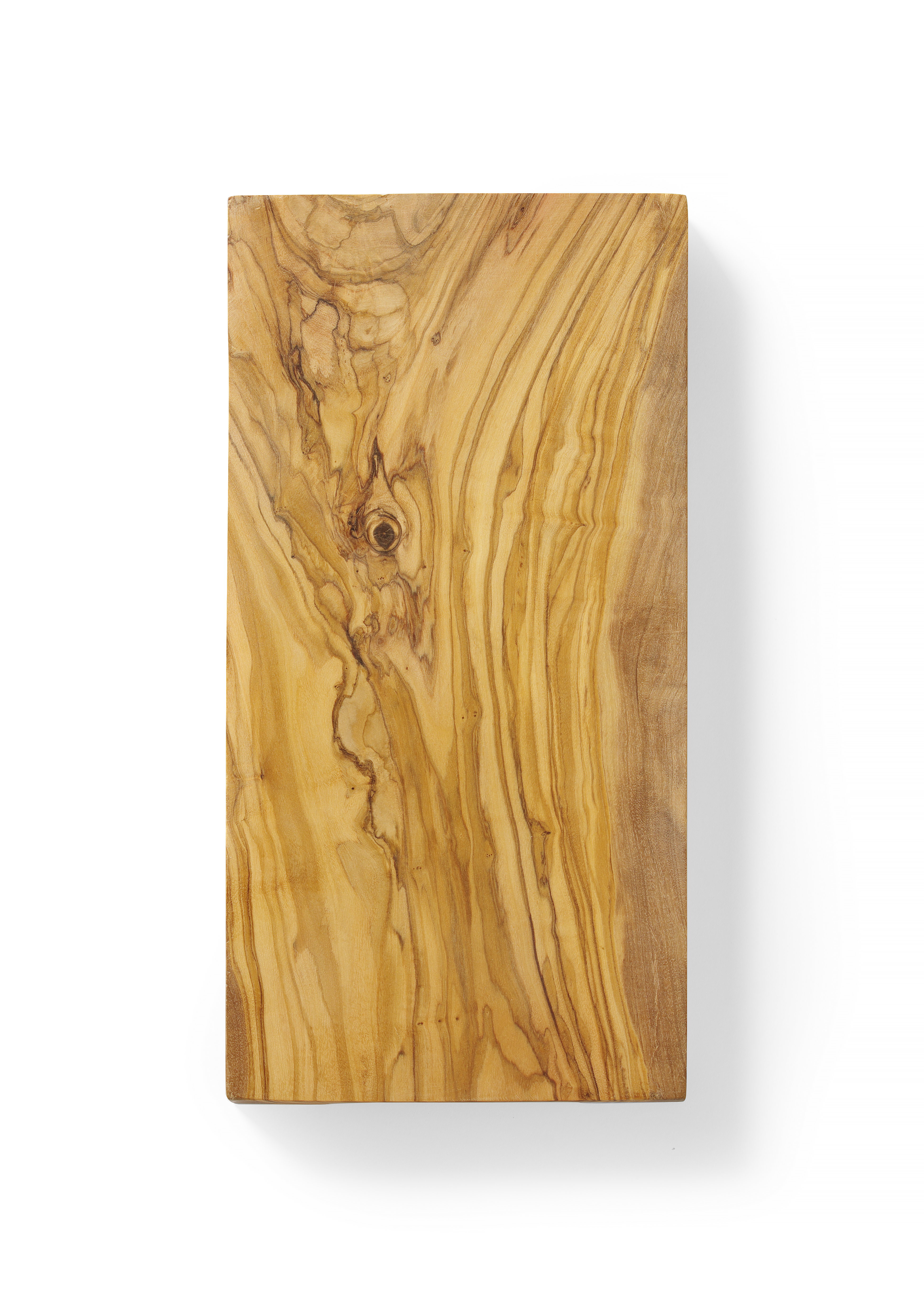 Tagliere in legno su sfondo bianco, con venature visibili.