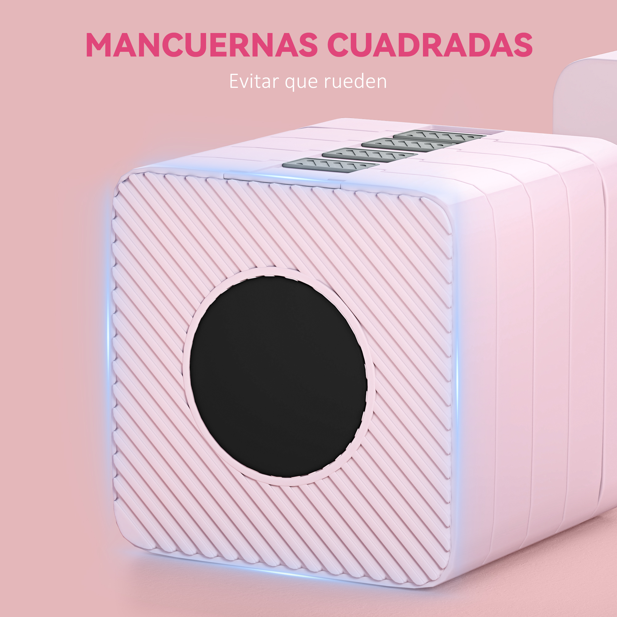 Mancuernas rosas y cuadradas con un agujero negro en el medio. El texto dice 'mancuernas cuadradas'.