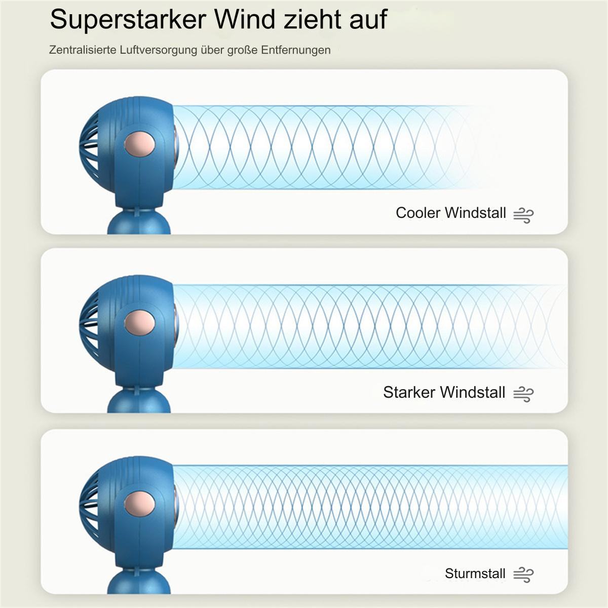 Blaue Fächerdiagramme, die die Luftstromstufen zeigen: Kühler, Stärker und Sturm.