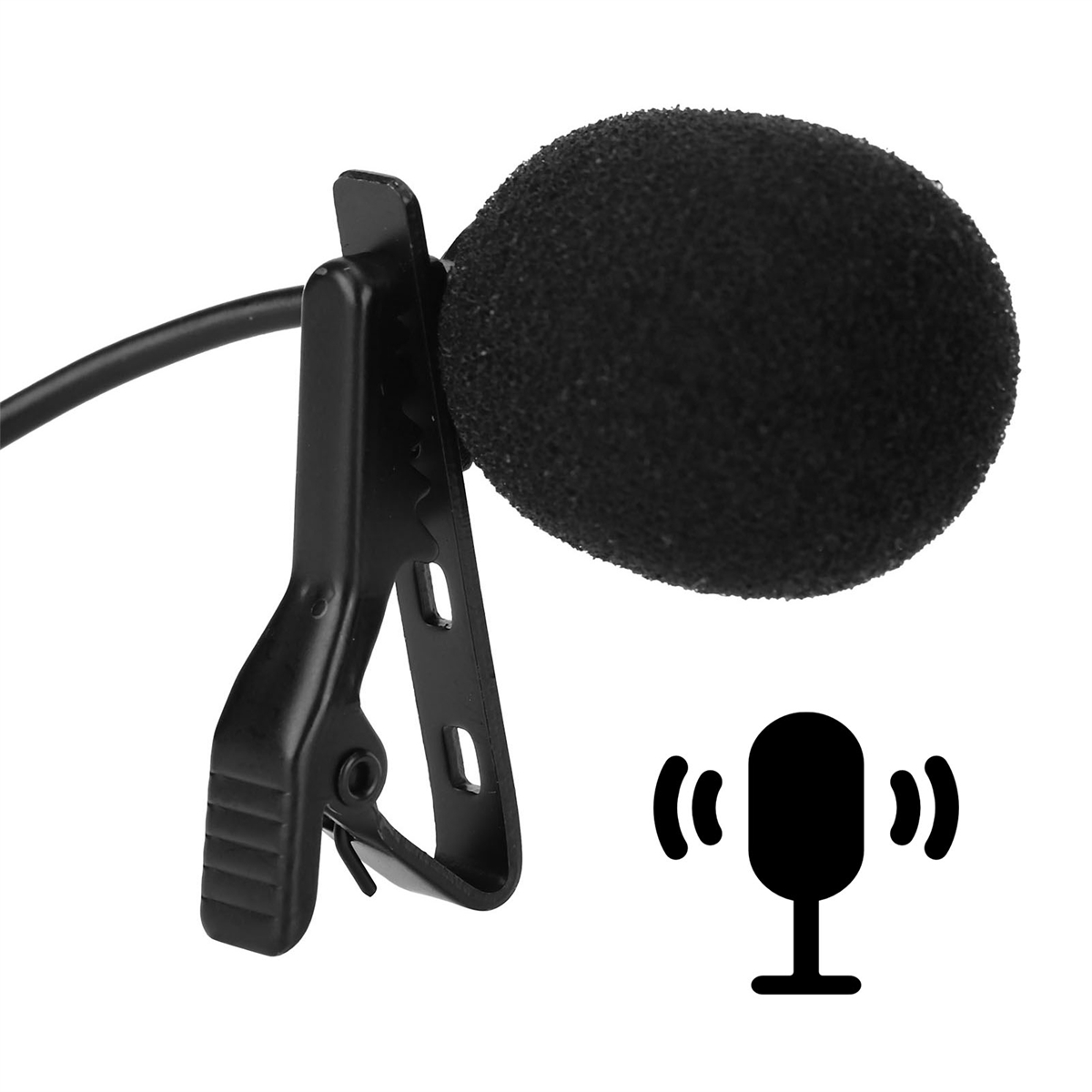 Ein schwarzes Ansteckmikrofon und das Mikrofonsignal-Symbol.