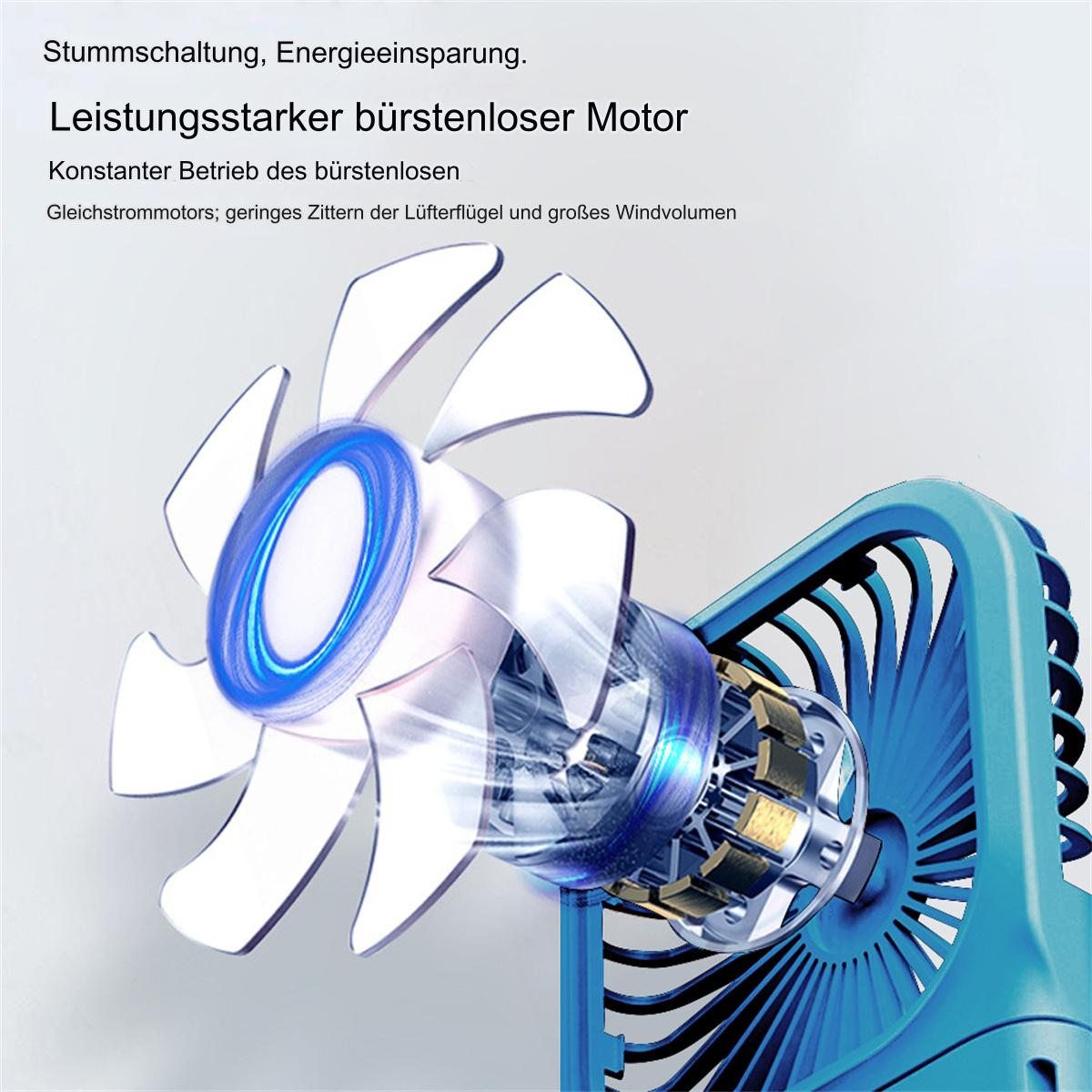 Ventilator mit weißen Flügeln und blauen Akzenten. Weißer Hintergrund.