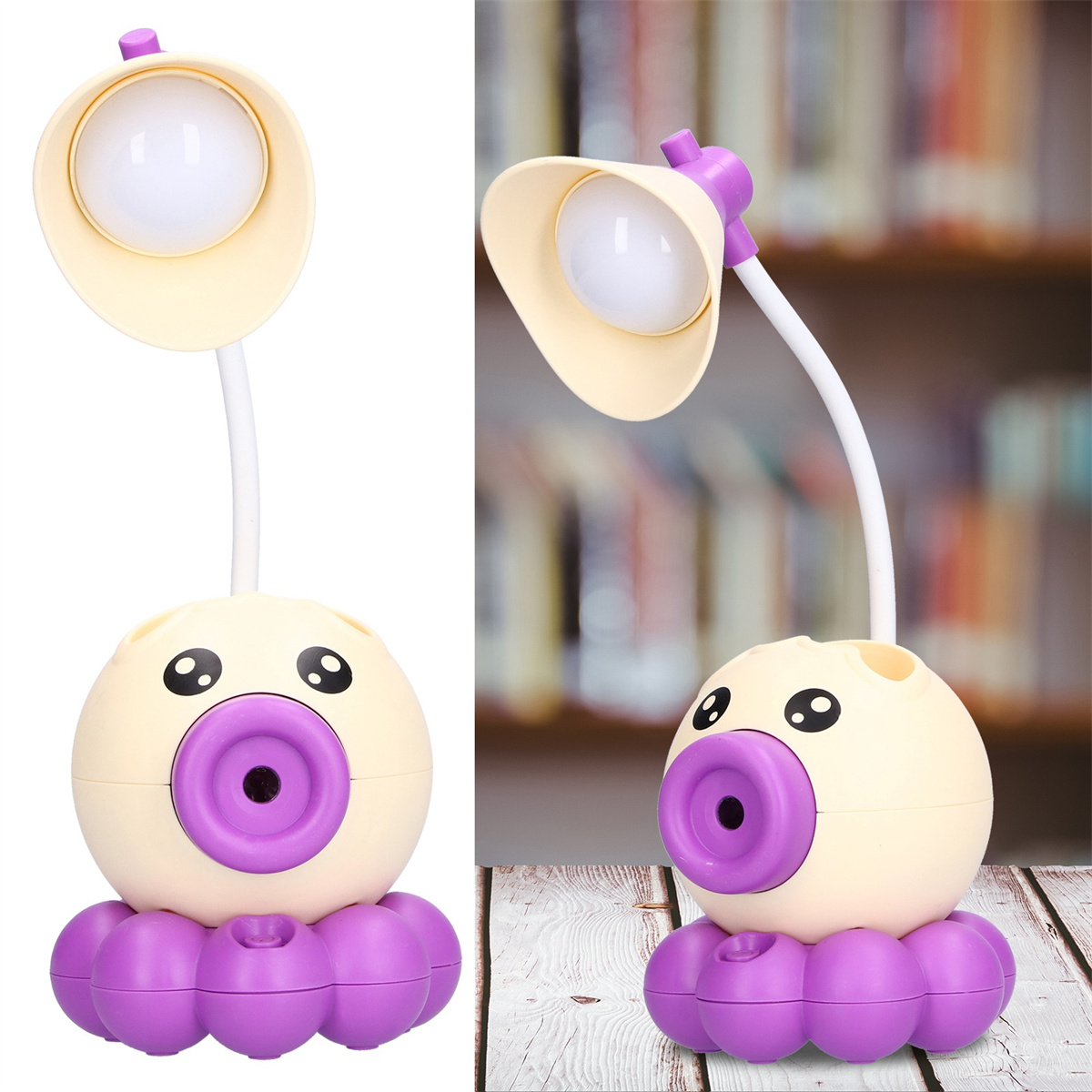 Zwei Cartoon-Lampen, eine mit Licht und die andere mit einem Spitzer.