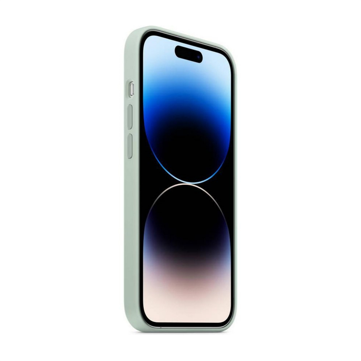 Ein grünes Telefon mit großem Bildschirm. Es hat eine Kamera und der Bildschirm ist an.