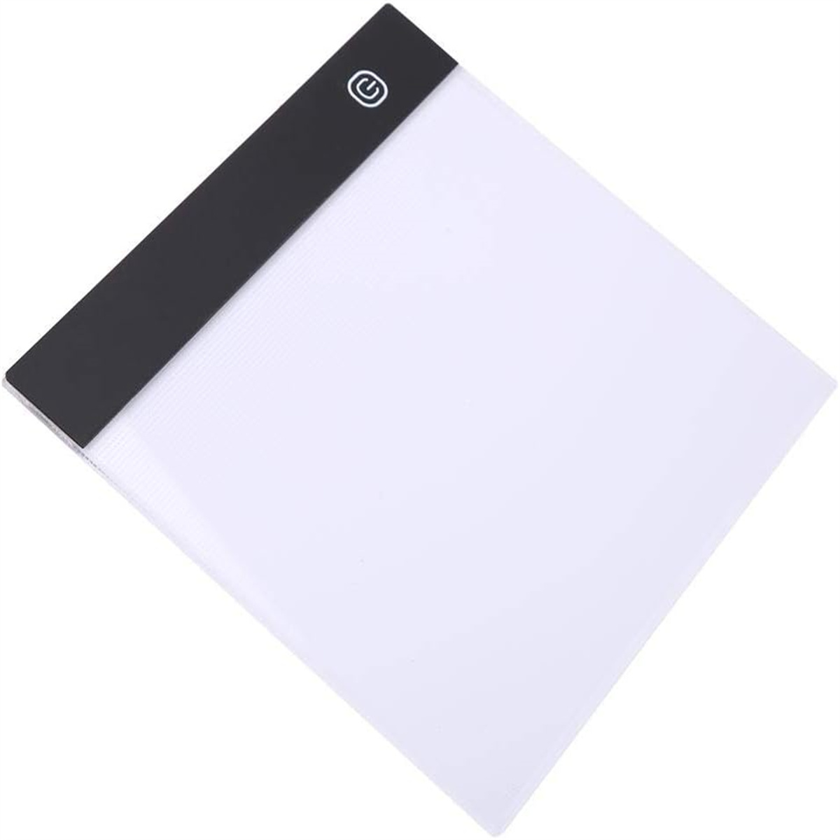 Ein weißes Leuchtpaneel mit schwarzem Oberteil. Ein Symbol für den Ein-/Ausschalter befindet sich darauf.