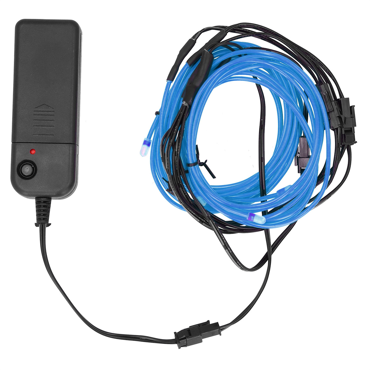 Blaues Lichtseil und schwarze Steuerbox.