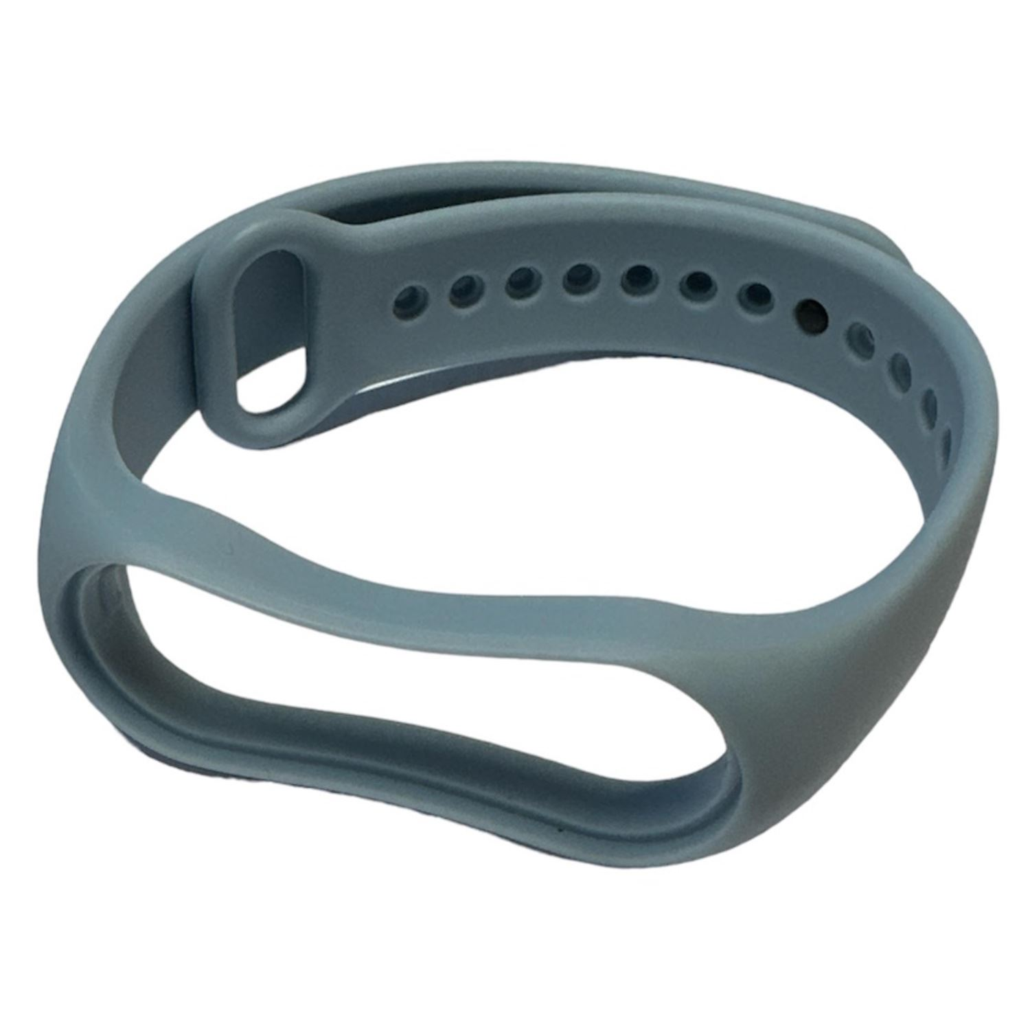 Correa de reloj de silicona azul claro, con agujeros de ajuste y una presilla.