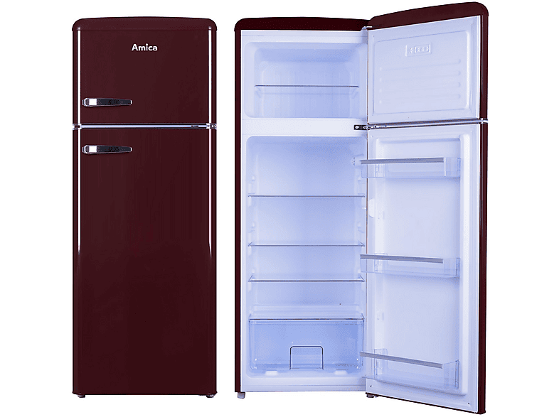 AMICA KGC15631R / VD 1442 AI Retro Edition Kühlgefrierkombination (E, 179,95 kWh, 1440 mm hoch, Weinrot)