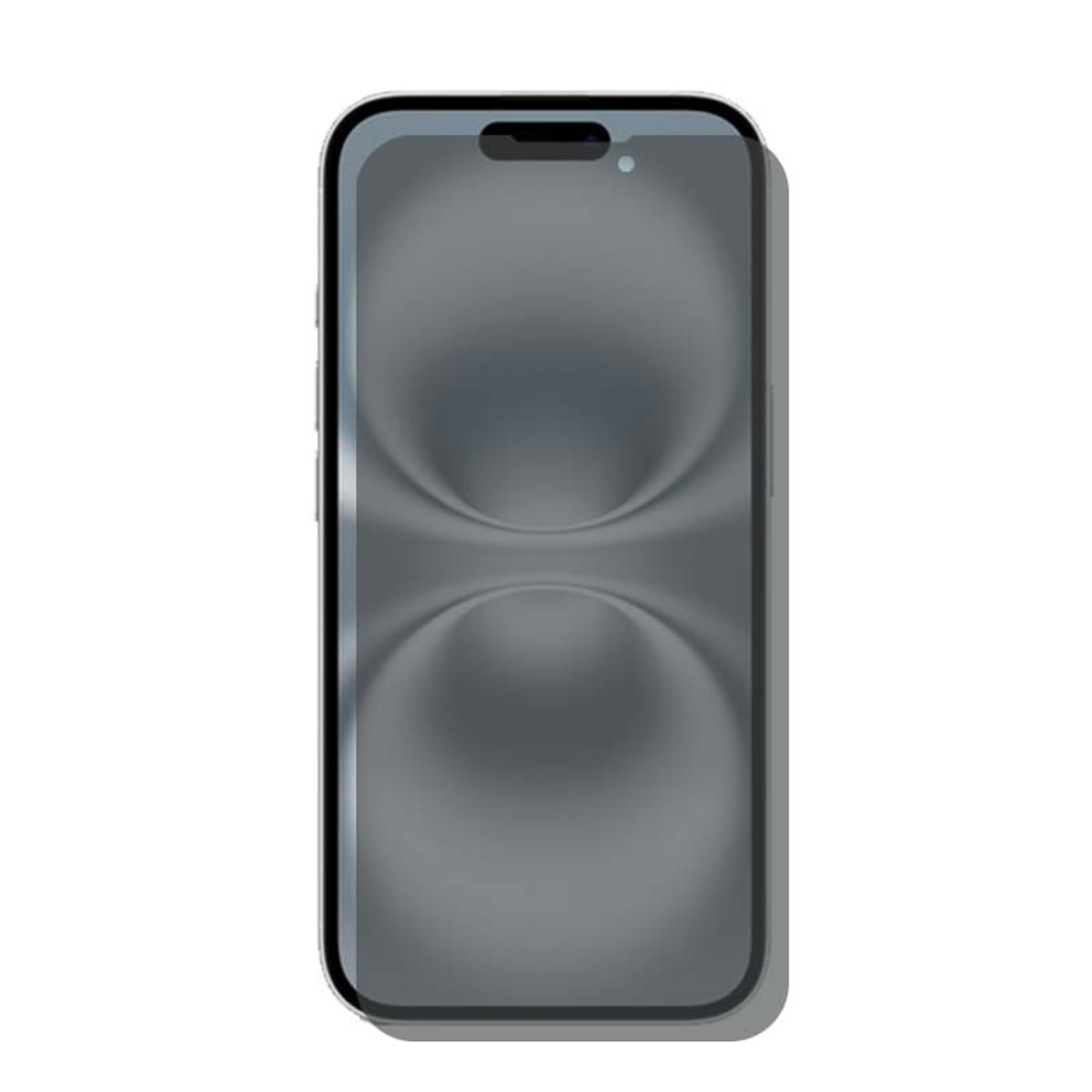 Een telefoon met een grijs scherm, met een gebogen patroon, voor een witte achtergrond.