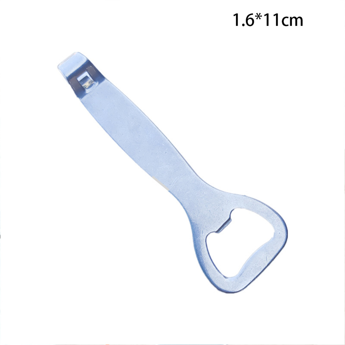 Transparenter blauer Flaschenöffner mit Griff und Öffnung zum Entfernen von Kronkorken.