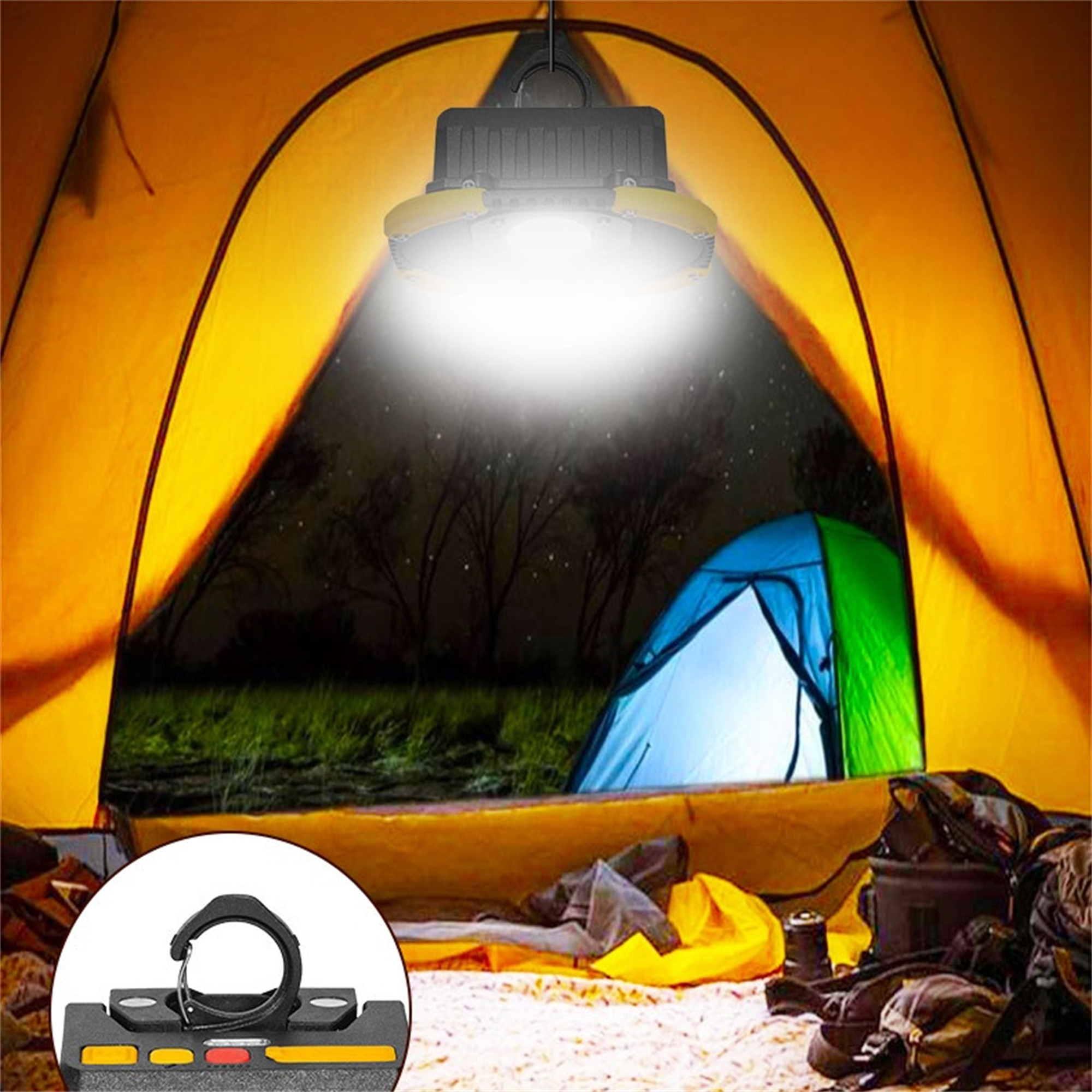 Deckenlampe für Camping im Zelt, mit einem sekundären Licht.