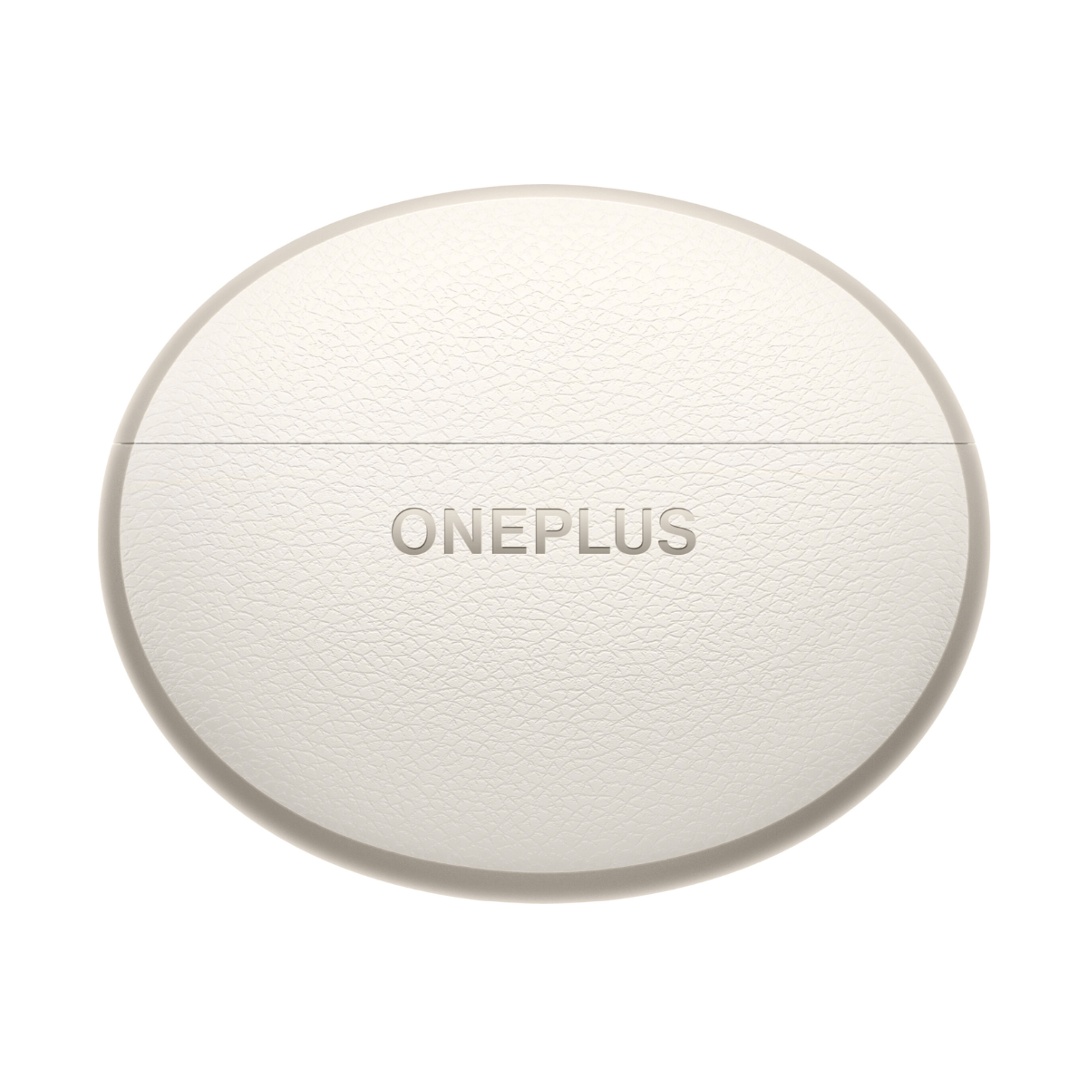Białe, owalne etui ładujące słuchawki z napisem 'ONEPLUS' na górze.