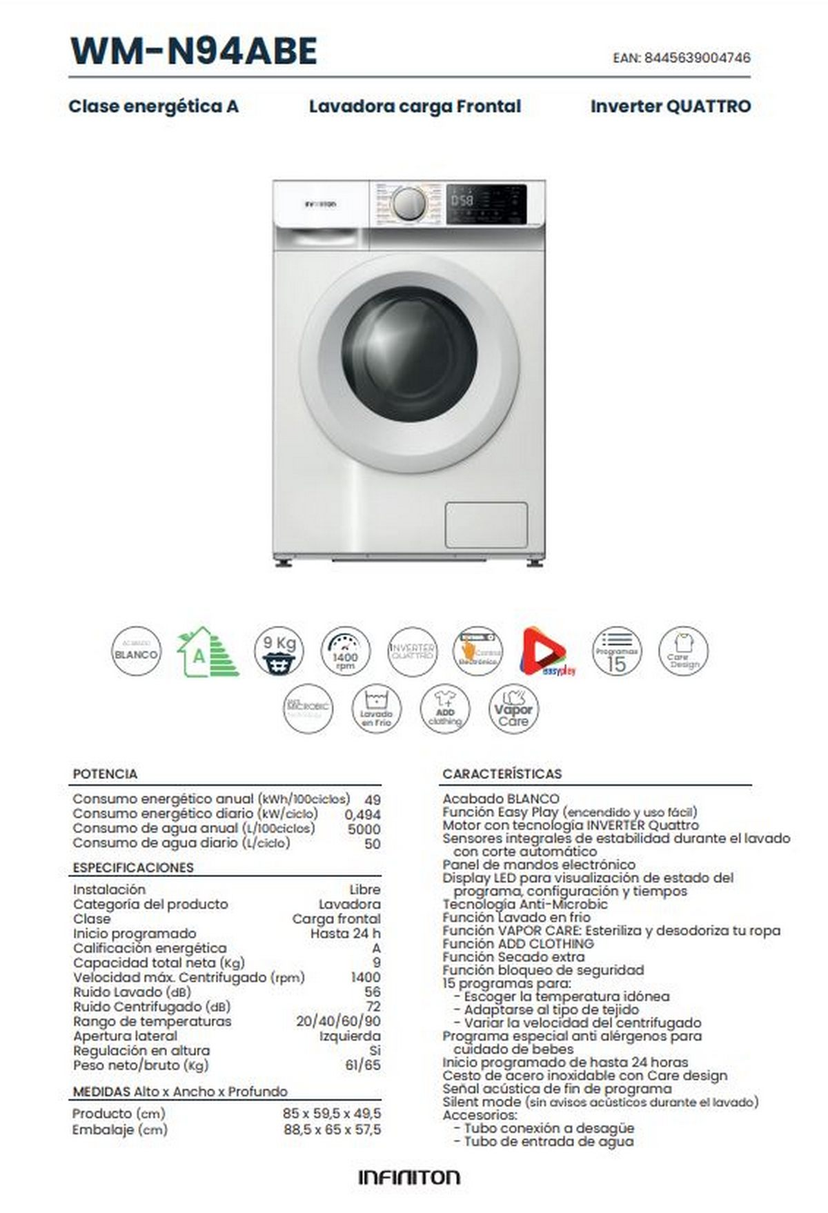 Lavadora blanca con panel de control y texto en español.