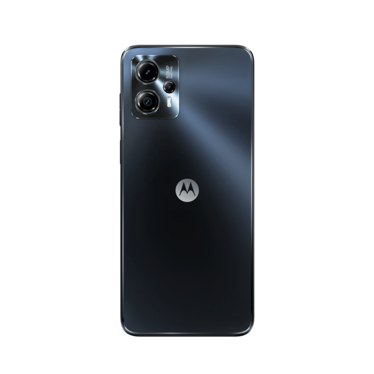 Retro di smartphone nero con tripla fotocamera e logo Motorola.