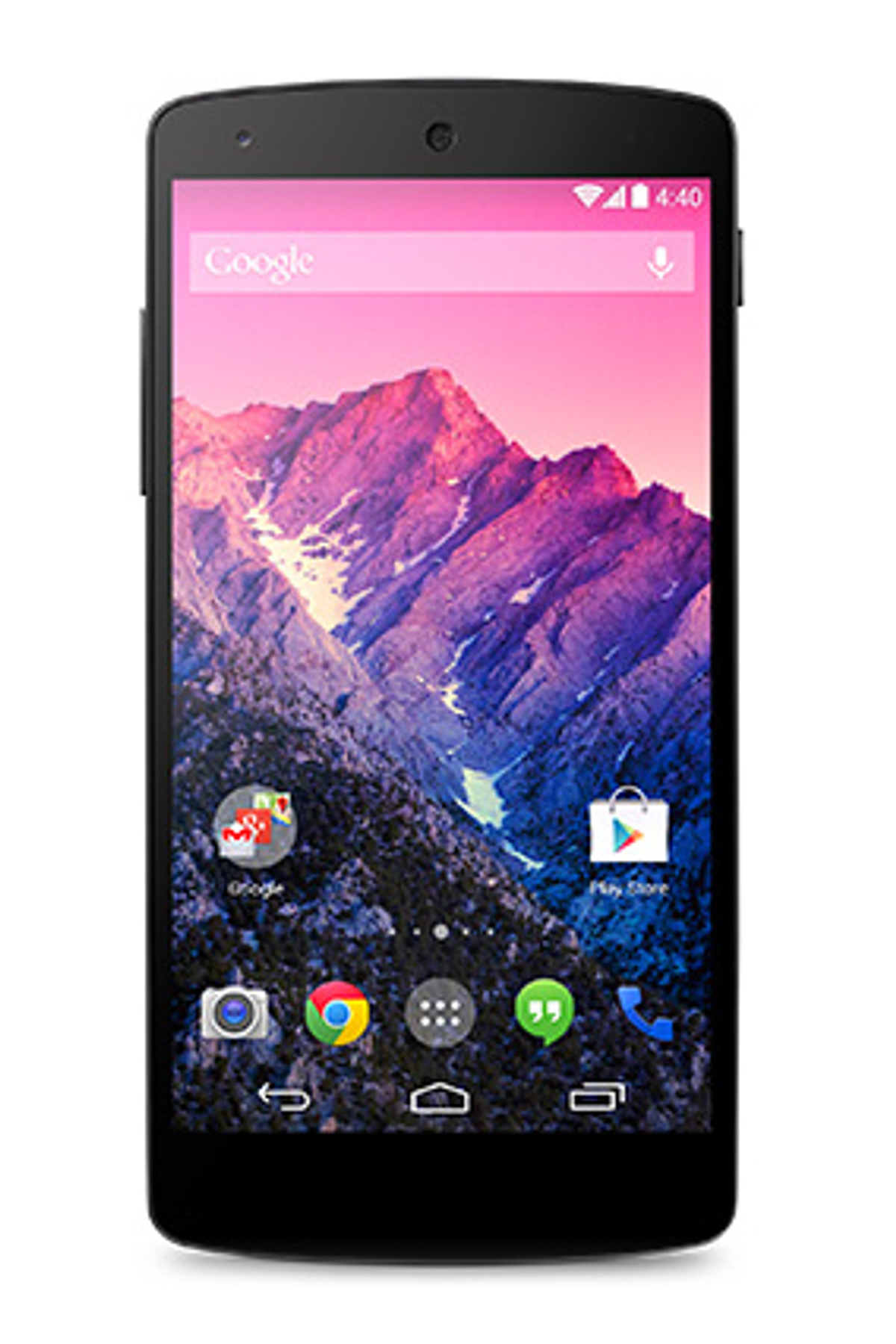 Ein schwarzes Smartphone mit einer rosa-violetten Berglandschaft auf dem Bildschirm.