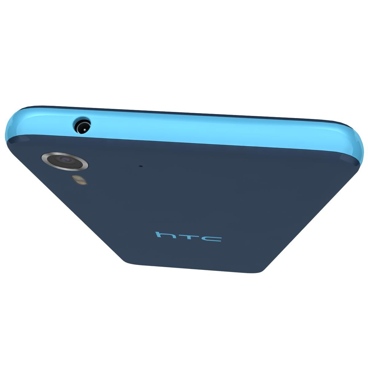 Blaues und schwarzes Smartphone. Die Kamera und ein kleines Loch befinden sich oben am Telefon. Weißer Hintergrund.