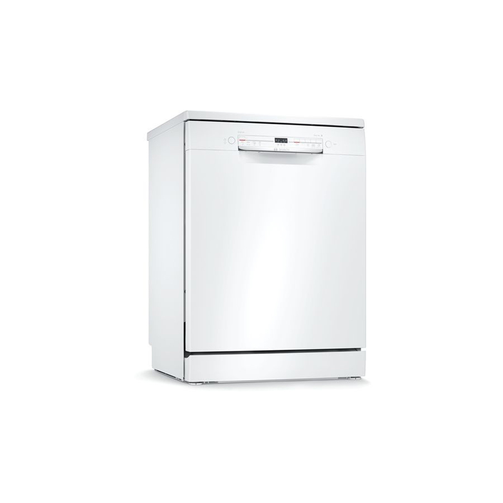 Lavastoviglie bianca su sfondo bianco, design pulito e moderno.