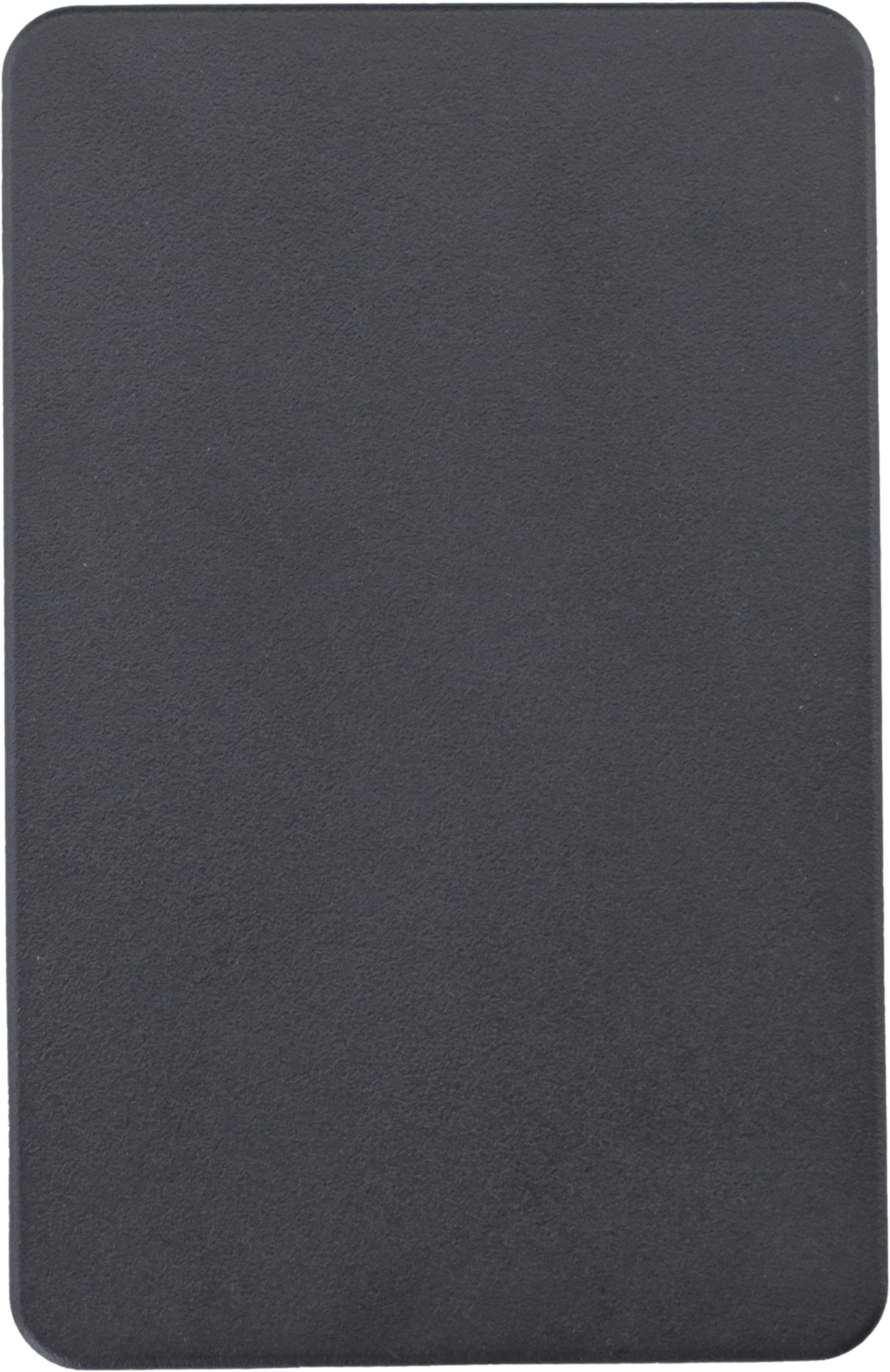 Ciemnoszary prostokątny przedmiot z zaokrąglonymi rogami. Powierzchnia jest teksturowana.