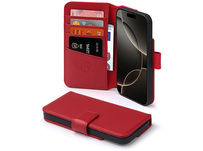 MOBYDEFEND Premium Leder Klapphülle, Bookcover, Apple, iPhone 16 Pro ...
