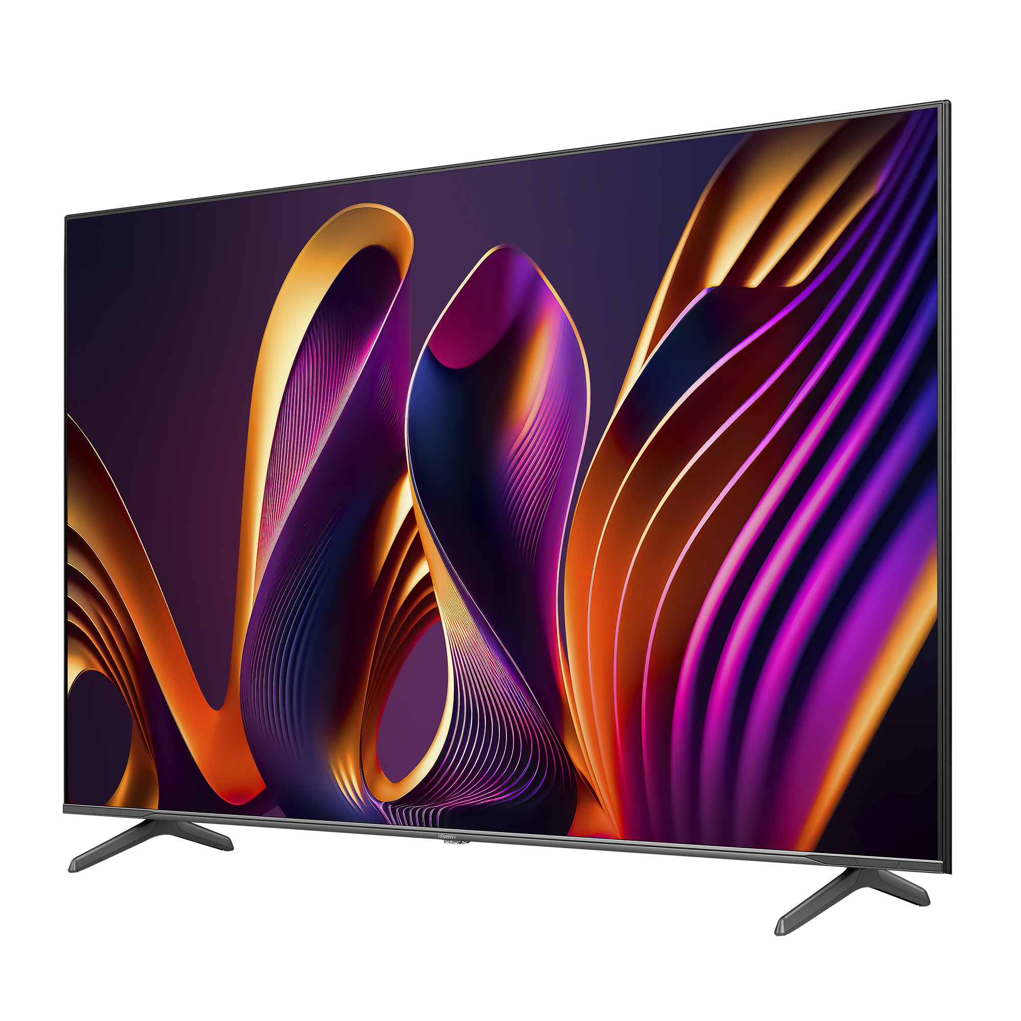 Een grote flatscreen-tv met een kleurrijk abstract ontwerp op het scherm.