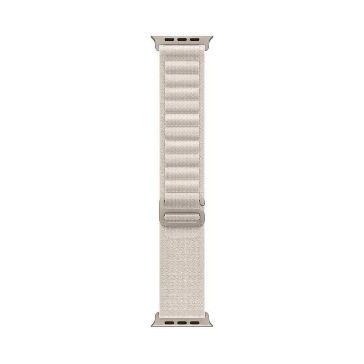 Beiges Armband mit silberner Schnalle, auf weißem Grund.