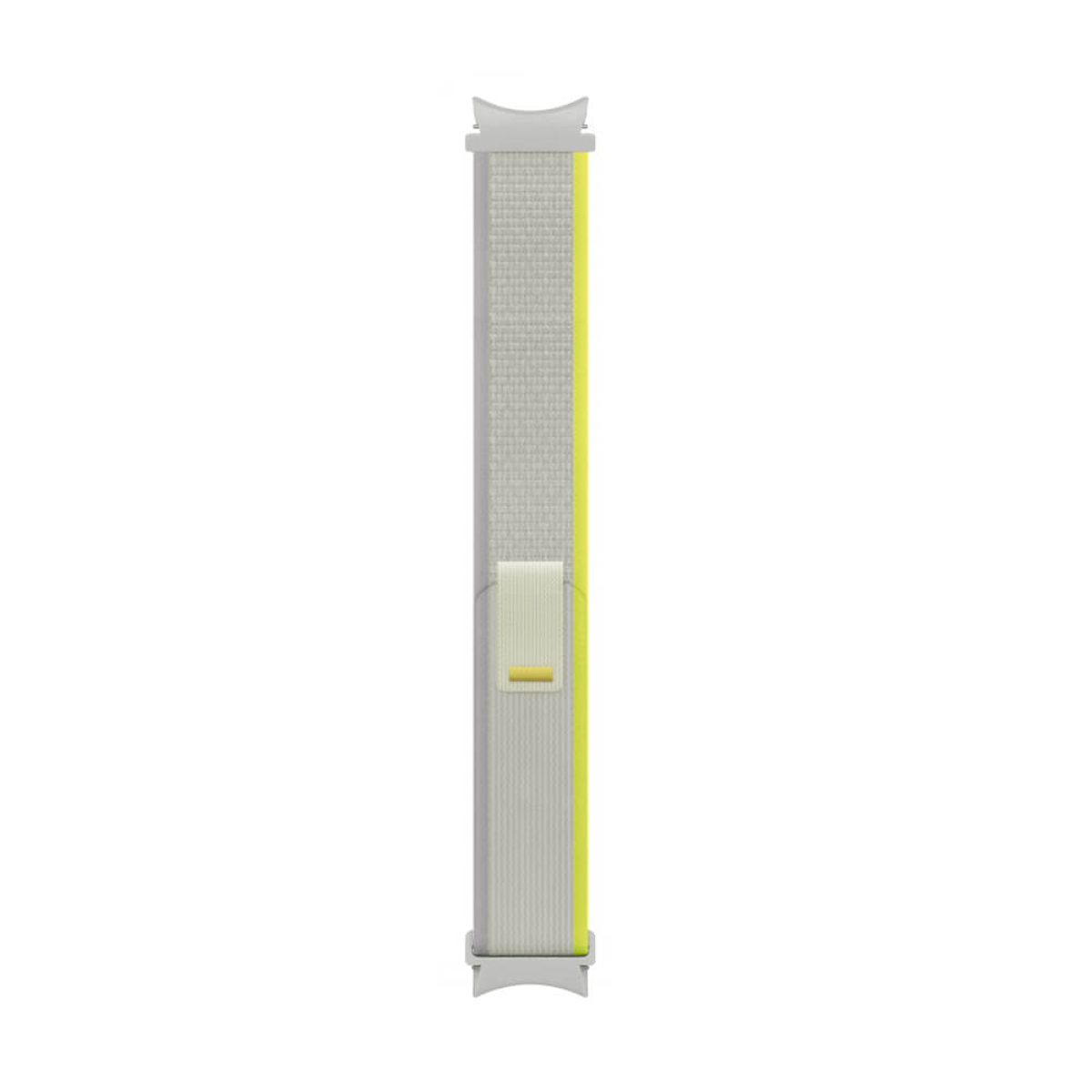 Graues und gelbes Uhrenarmband mit Verschluss.