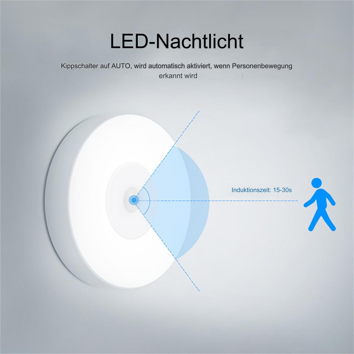 Ein weißes, rundes LED-Nachtlicht mit blauem Lichtprojekt.