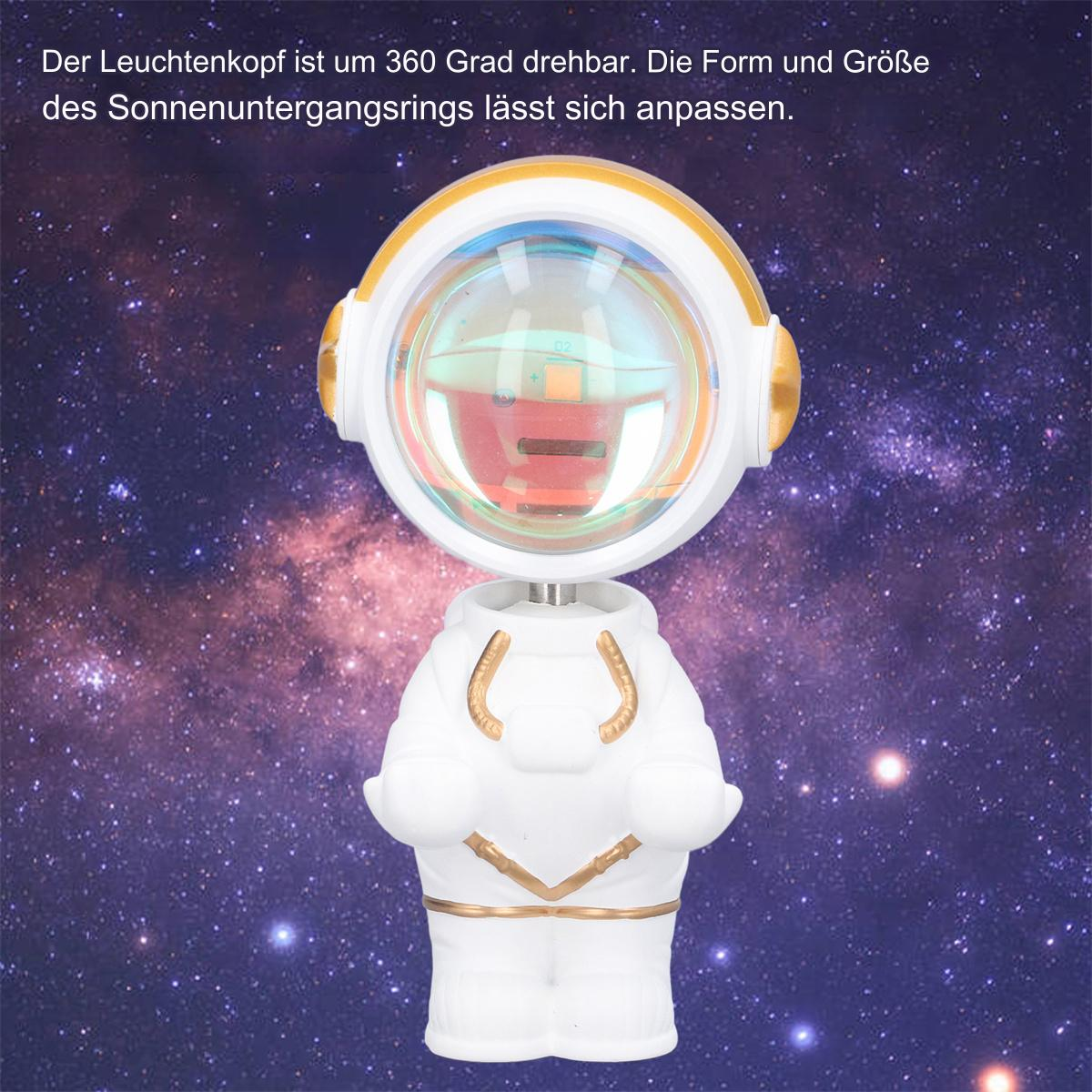 Astronautenförmige Lampe mit Sternenhimmel. Der Kopf dreht sich, weißer Anzug, goldener Besatz.