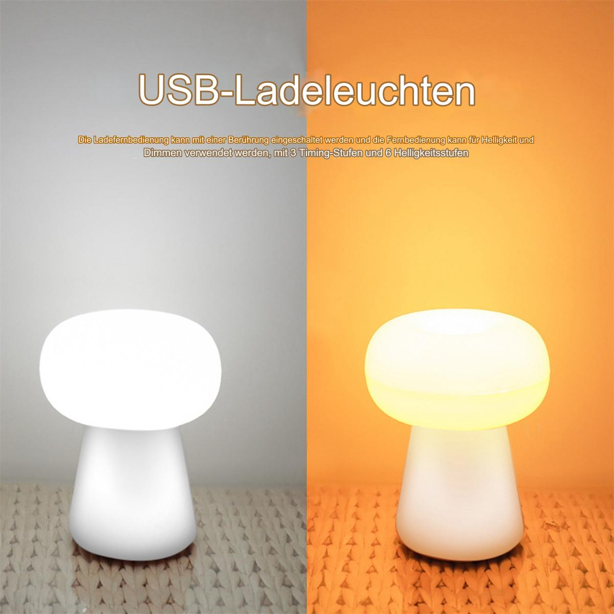 Zwei pilzförmige Lampen, eine davon leuchtet, zeigt den Effekt unterschiedlicher Helligkeitsstufen, vor einem Hintergrund.