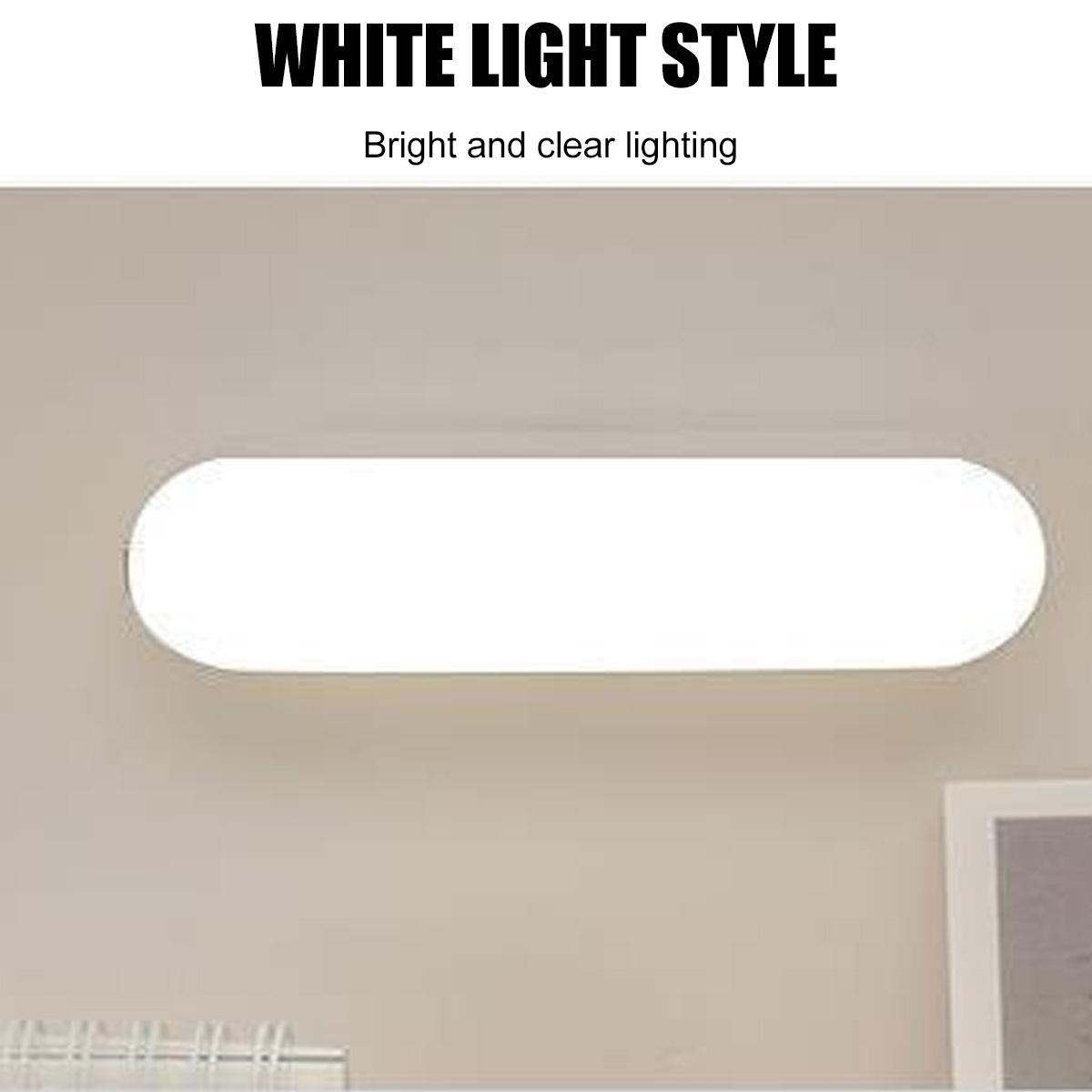 Eine ovale, leuchtend weiße Leuchte ist an einer beigefarbenen Wand angebracht. Der Text oben lautet White Light Style.