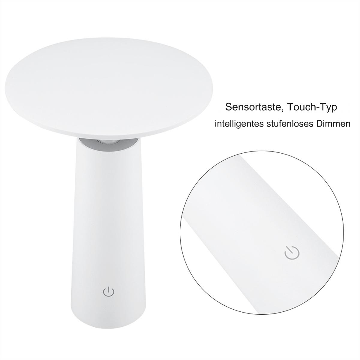 Eine weiße Touch-Lampe mit kreisförmiger Oberseite und zylindrischem Sockel, mit Touch-Bereich.