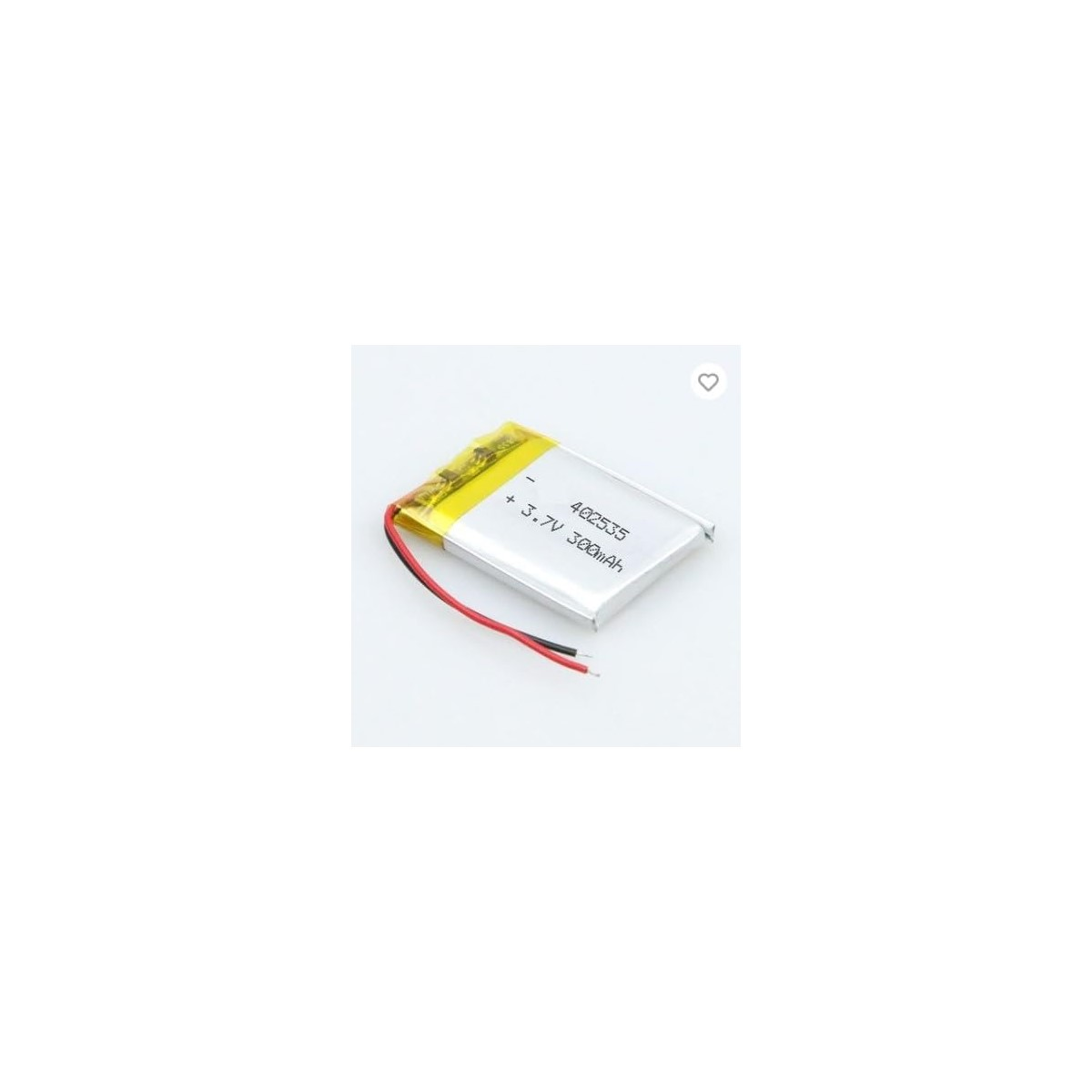 Kleiner rechteckiger Akku mit der Aufschrift 402535, + 3,7V 300mAh.