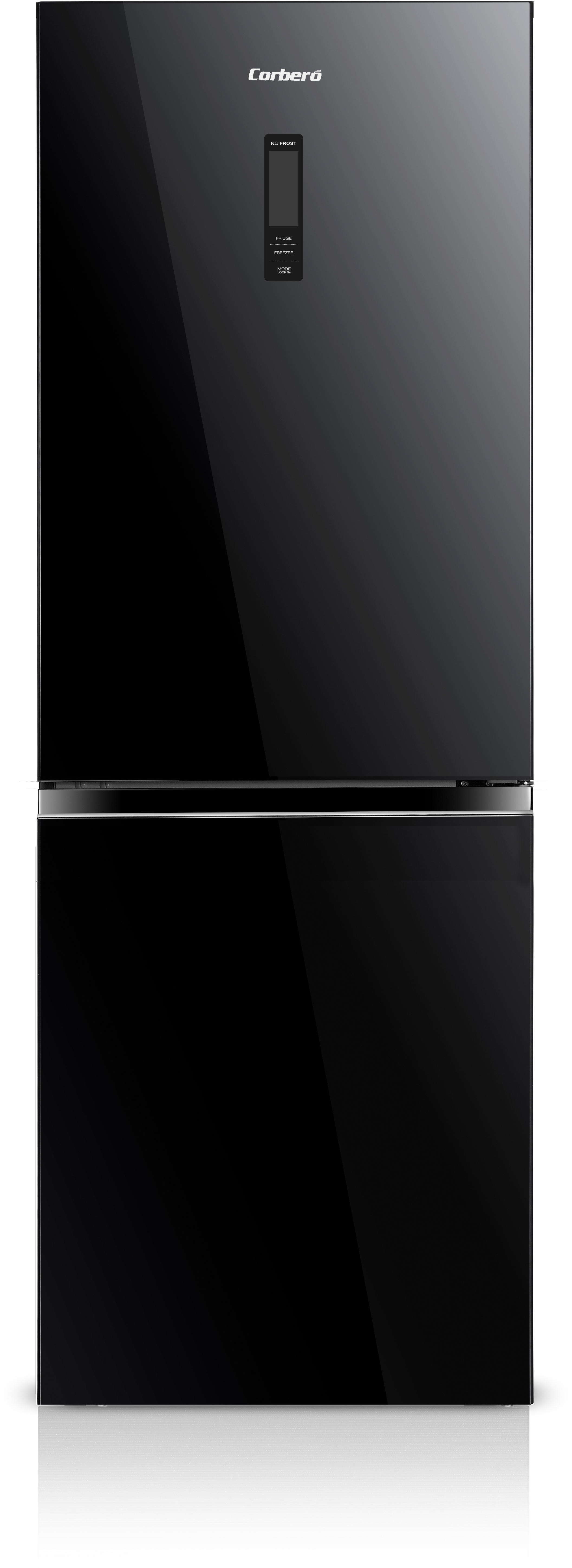 Refrigerador Corbero negro con dos puertas.