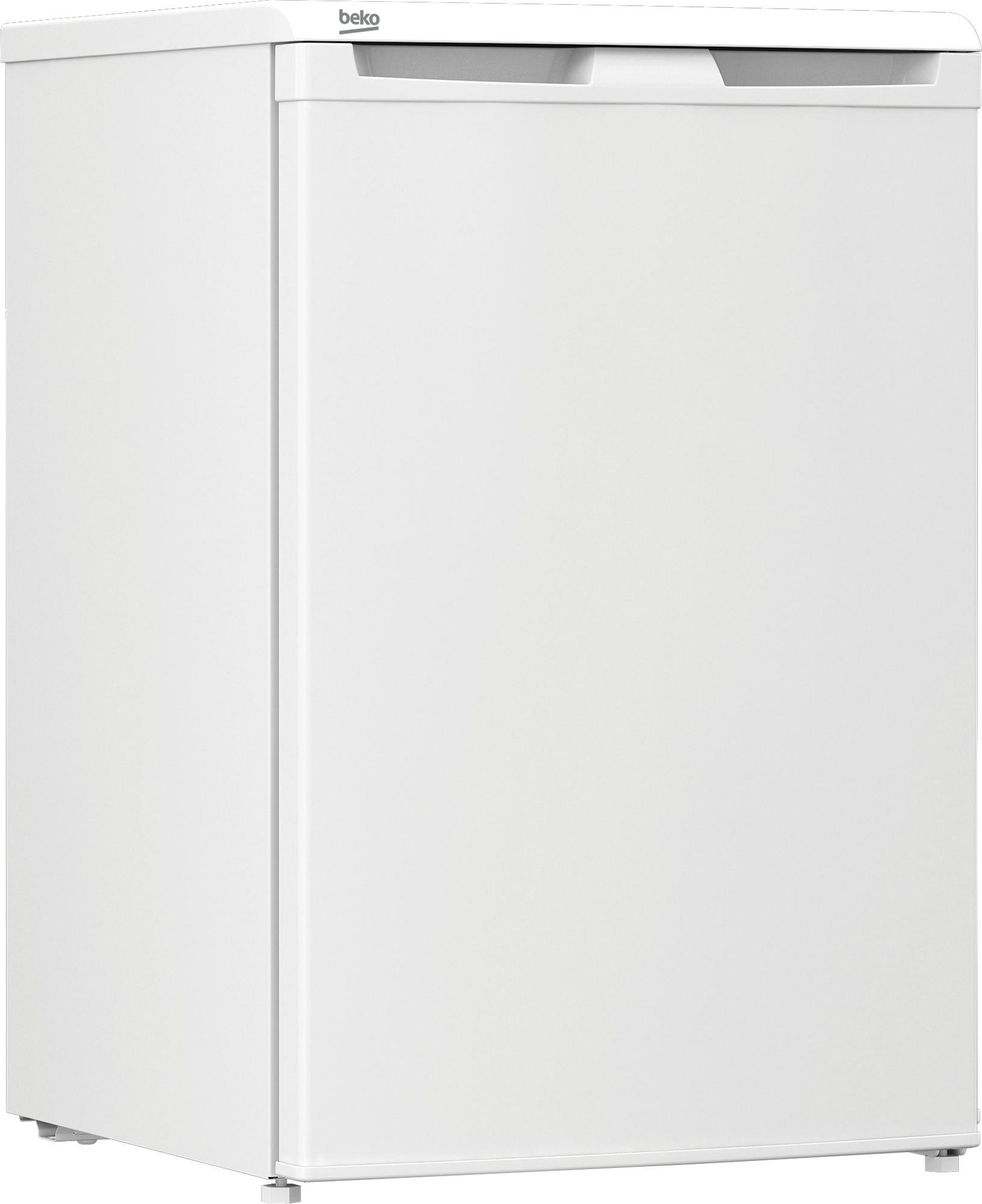 Mini-frigorifero bianco, porta chiusa. Logo Beko in alto. Sfondo bianco.
