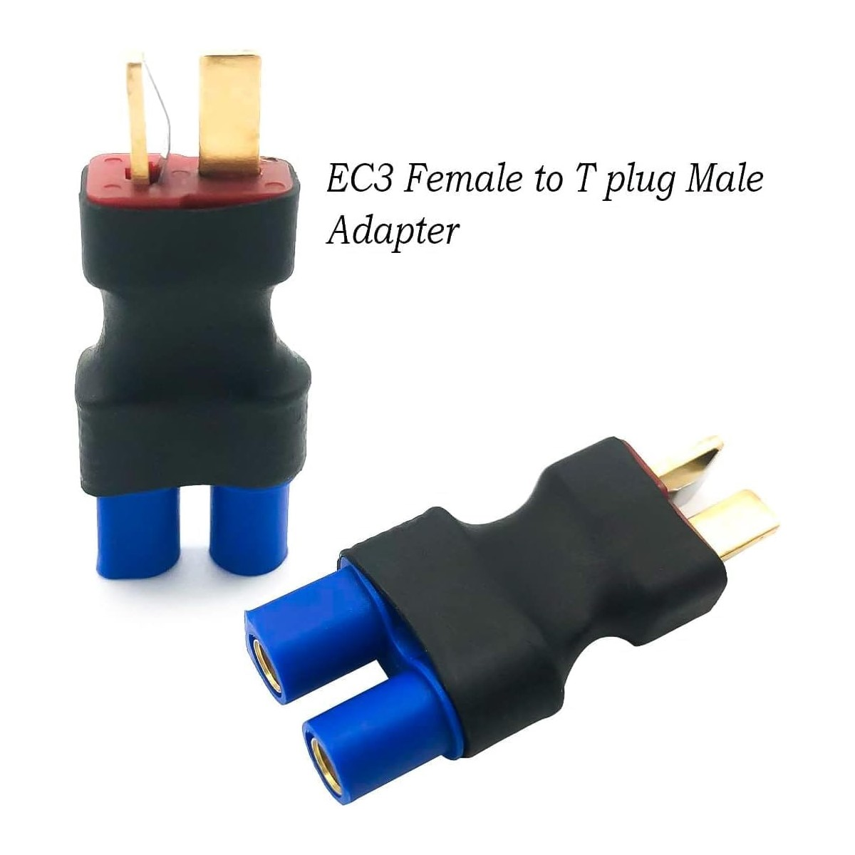 Zwei EC3-Buchse-auf-T-Stecker-Adapter. Einer ist isoliert, der andere ist verbunden.