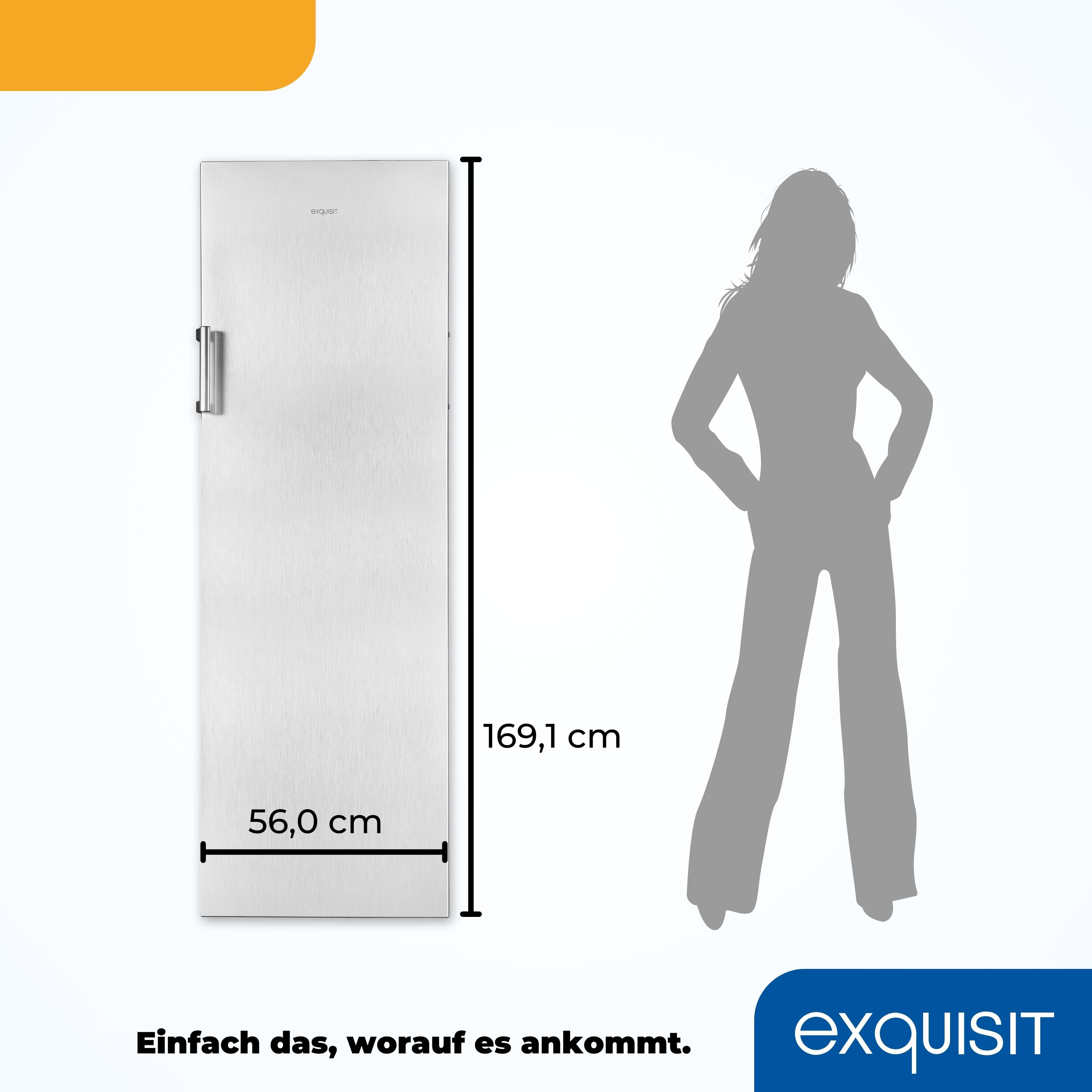 Kühlschrank neben einer Frauensilhouette, Abmessungen des Kühlschranks.